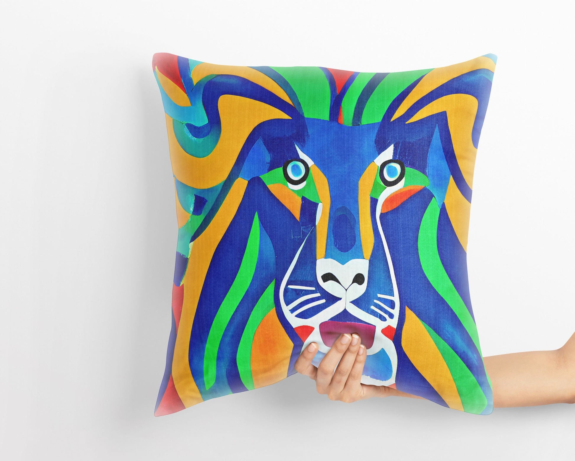 Original Art African Wildlife Lion King Decorative Pillow, Abstract Art Pillow, Artist Pillow, Colorful Pillow Case, Contemporary Pillow