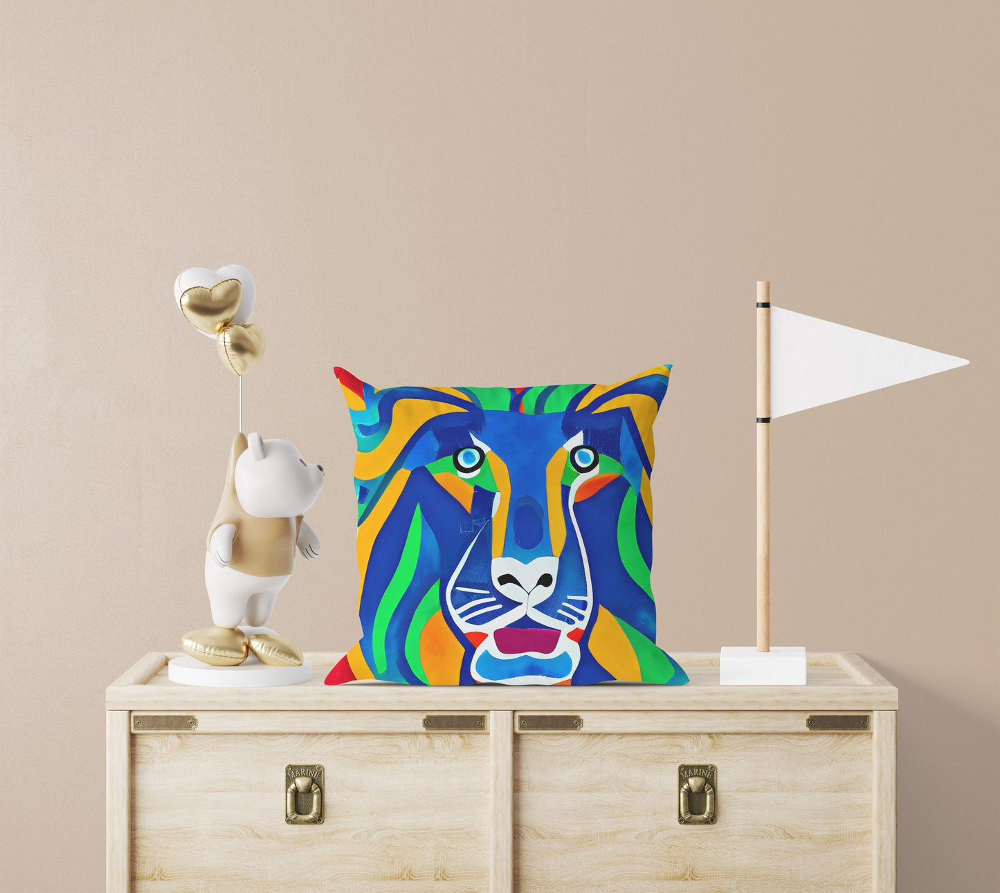 Original Art African Wildlife Lion King Decorative Pillow, Abstract Art Pillow, Artist Pillow, Colorful Pillow Case, Contemporary Pillow