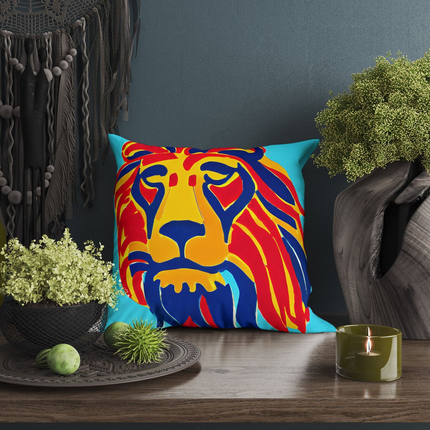 Original Art African Wildlife Lion King Throw Pillow Cover, Abstract Pillow Case, Artist Pillow, Colorful Pillow Case, Modern Pillow