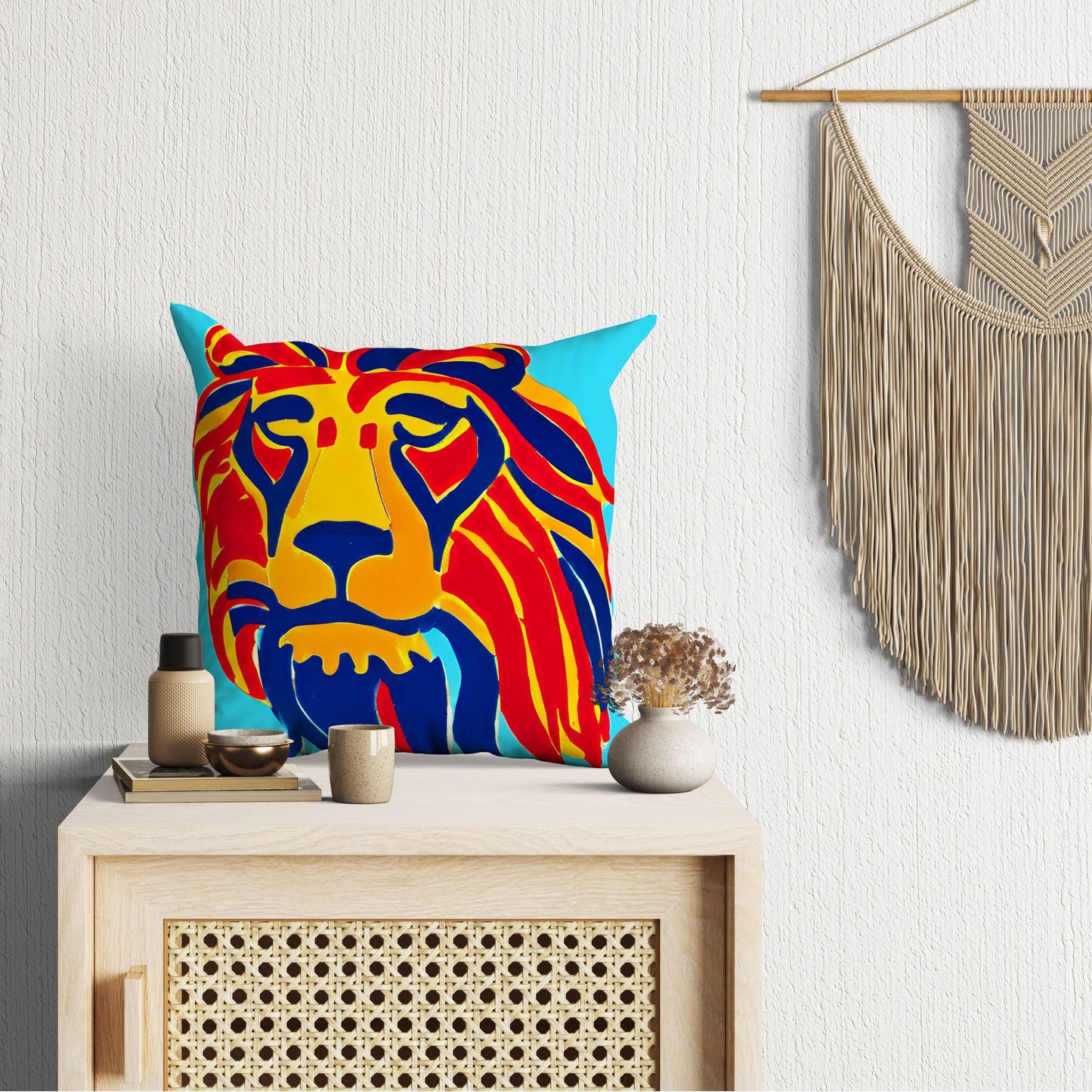 Original Art African Wildlife Lion King Throw Pillow Cover, Abstract Pillow Case, Artist Pillow, Colorful Pillow Case, Modern Pillow