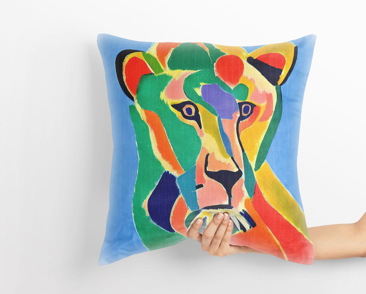 Modern Art African Wildlife Lion Queen Pillow Case, Abstract Throw Pillow Cover, Artist Pillow, Colorful Pillow Case, Modern Pillow