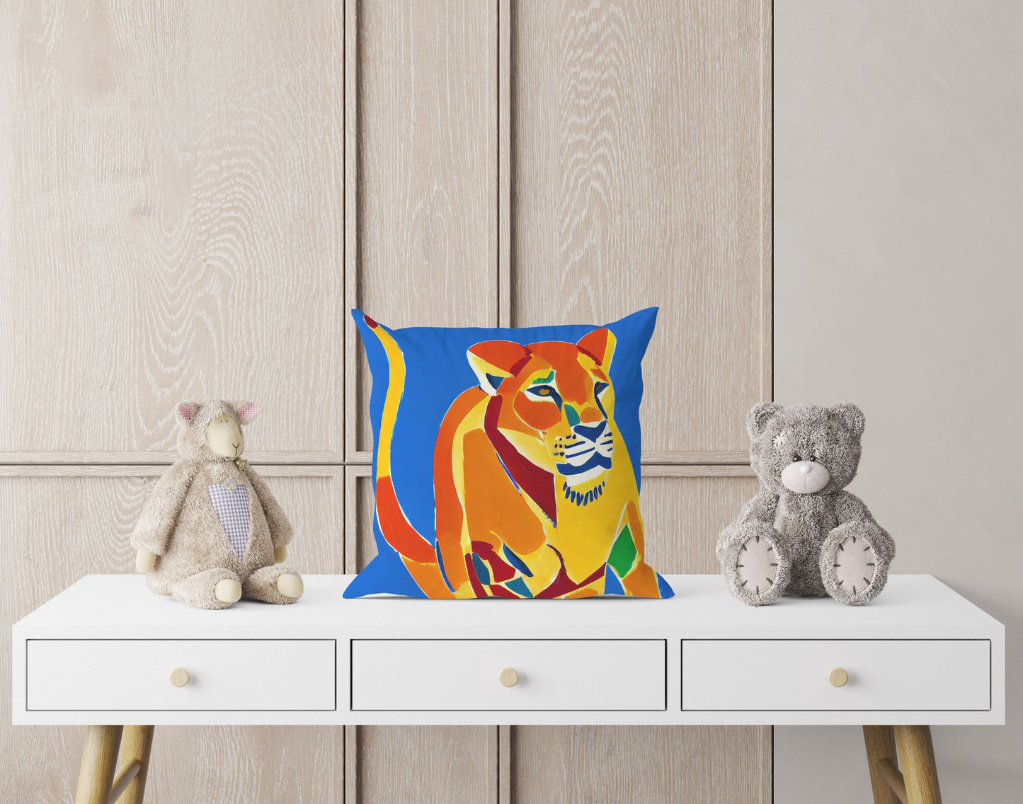Original Art African Wildlife Female Lion Throw Pillow Cover, Abstract Art Pillow, Art Pillow, Colorful Pillow Case, Modern Pillow