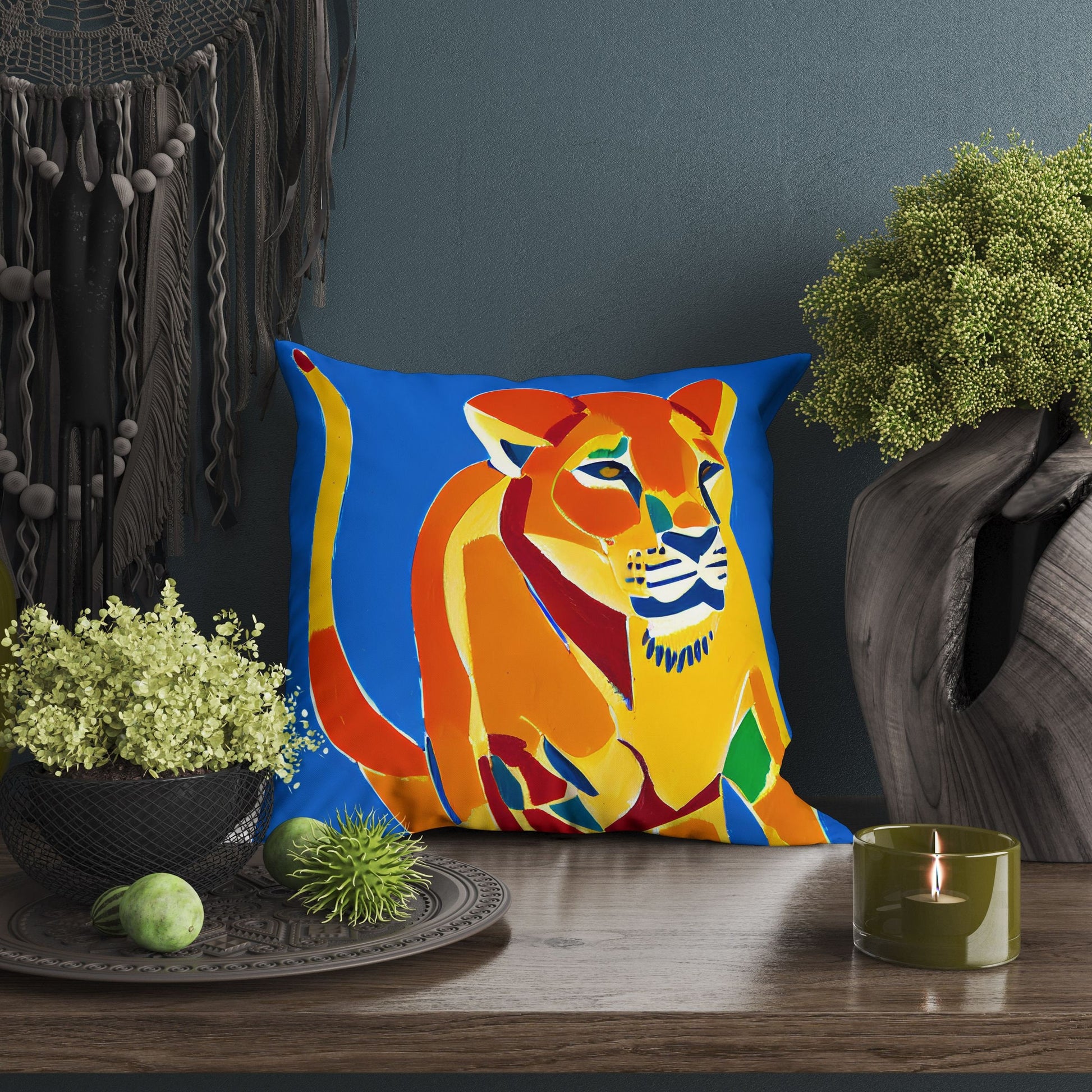 Original Art African Wildlife Female Lion Throw Pillow Cover, Abstract Art Pillow, Art Pillow, Colorful Pillow Case, Modern Pillow