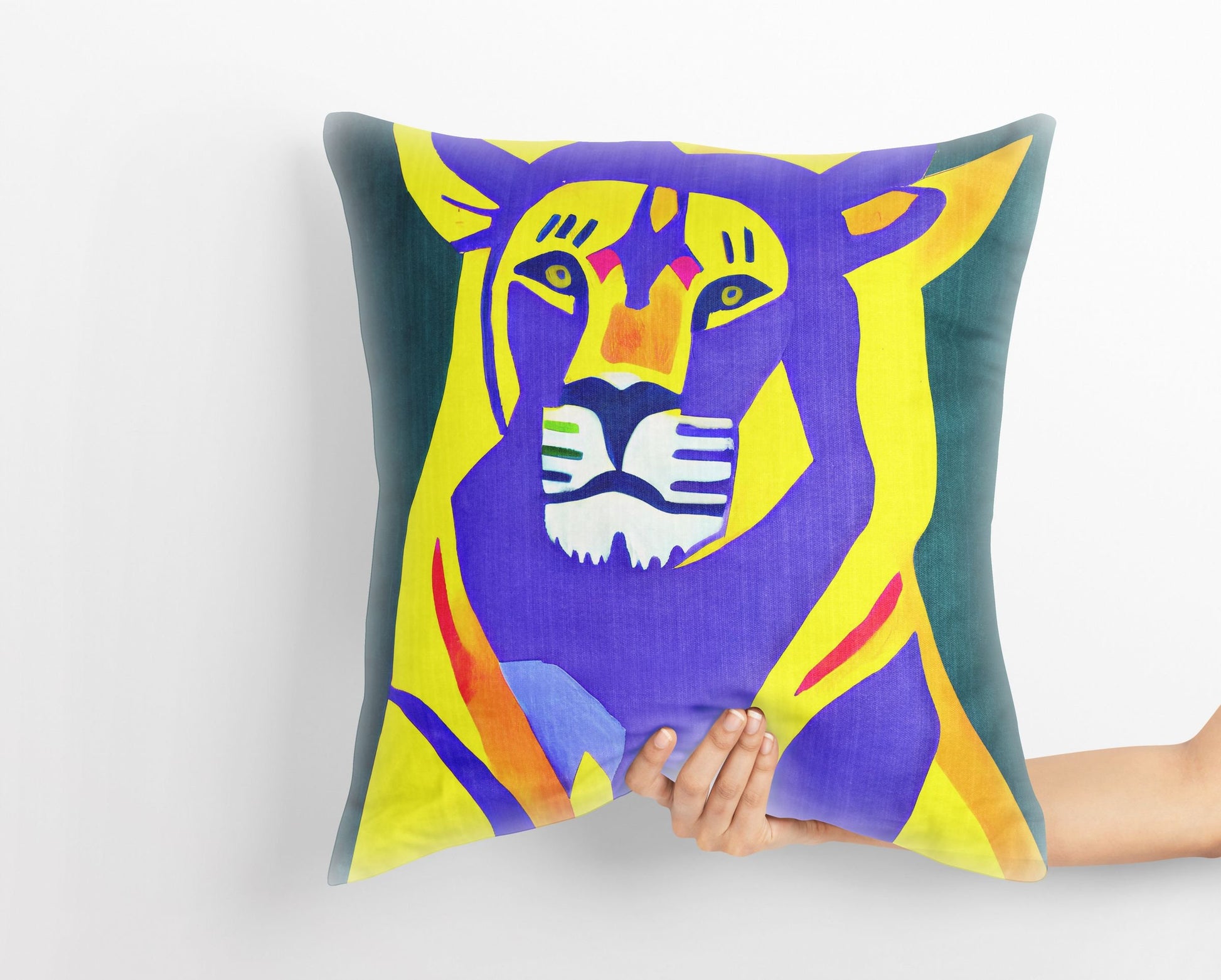 Original Art African Wildlife Lion King Throw Pillow, Abstract Art Pillow, Comfortable, Colorful Pillow Case, Fashion, Square Pillow