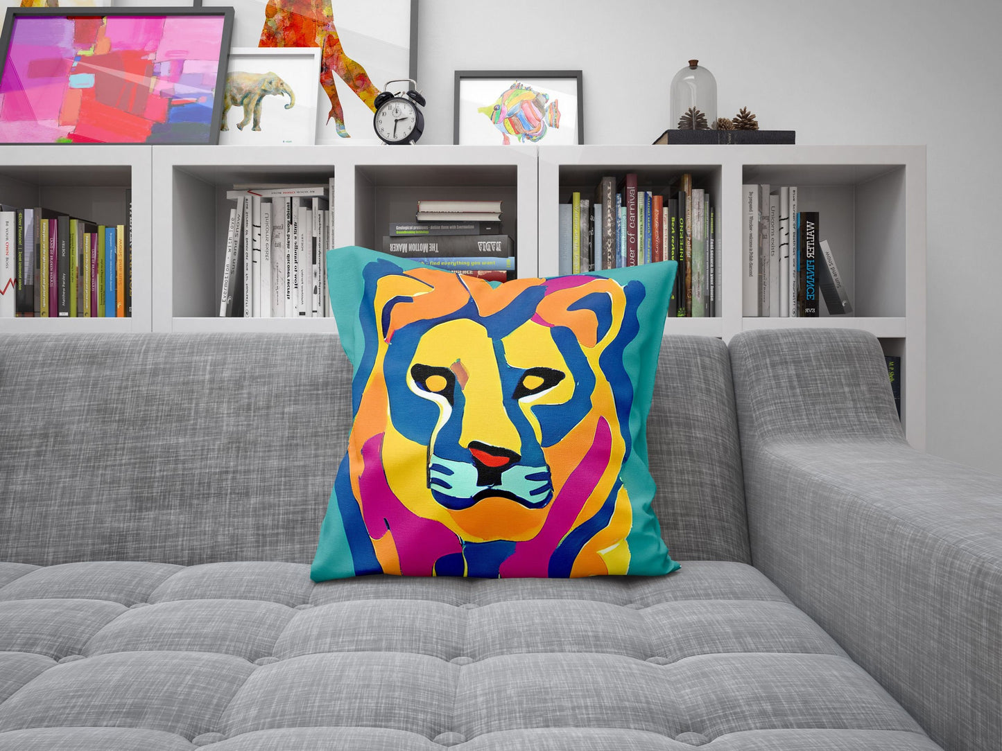 Original Art African Wildlife Lion King Throw Pillow Cover, Abstract Throw Pillow Cover, Comfortable, Colorful Pillow Case, Fashion