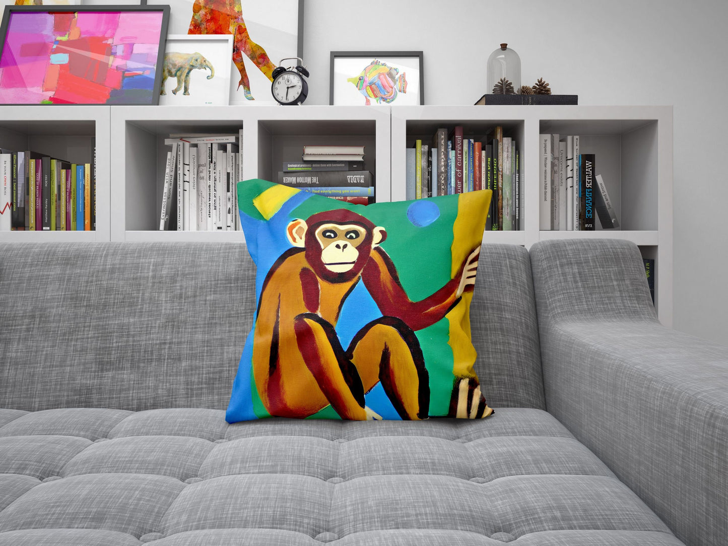 Original Art Monkey Pillow Case, Abstract Art Pillow, Art Pillow, Colorful Pillow Case, Beautiful Pillow, Square Pillow, Housewarming Gift