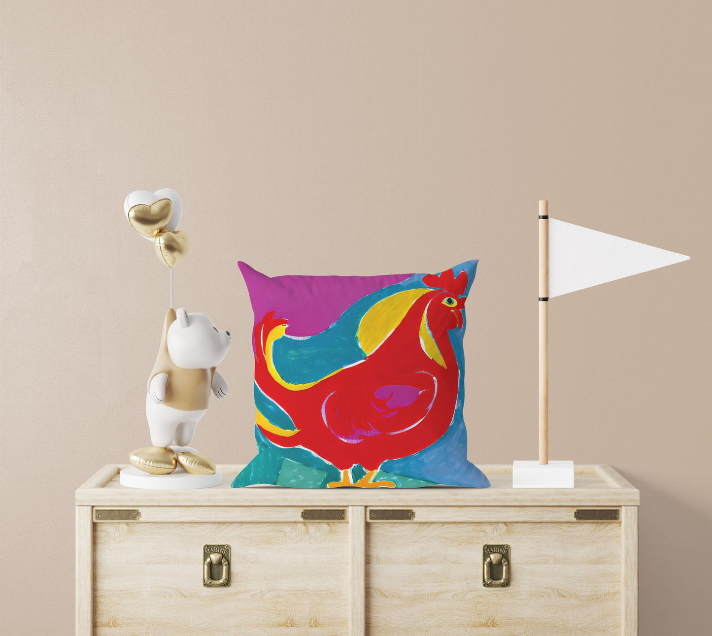 Original Art Rooster Pillow Case, Abstract Throw Pillow Cover, Soft Pillow Cases, Colorful Pillow Case, Beautiful Pillow