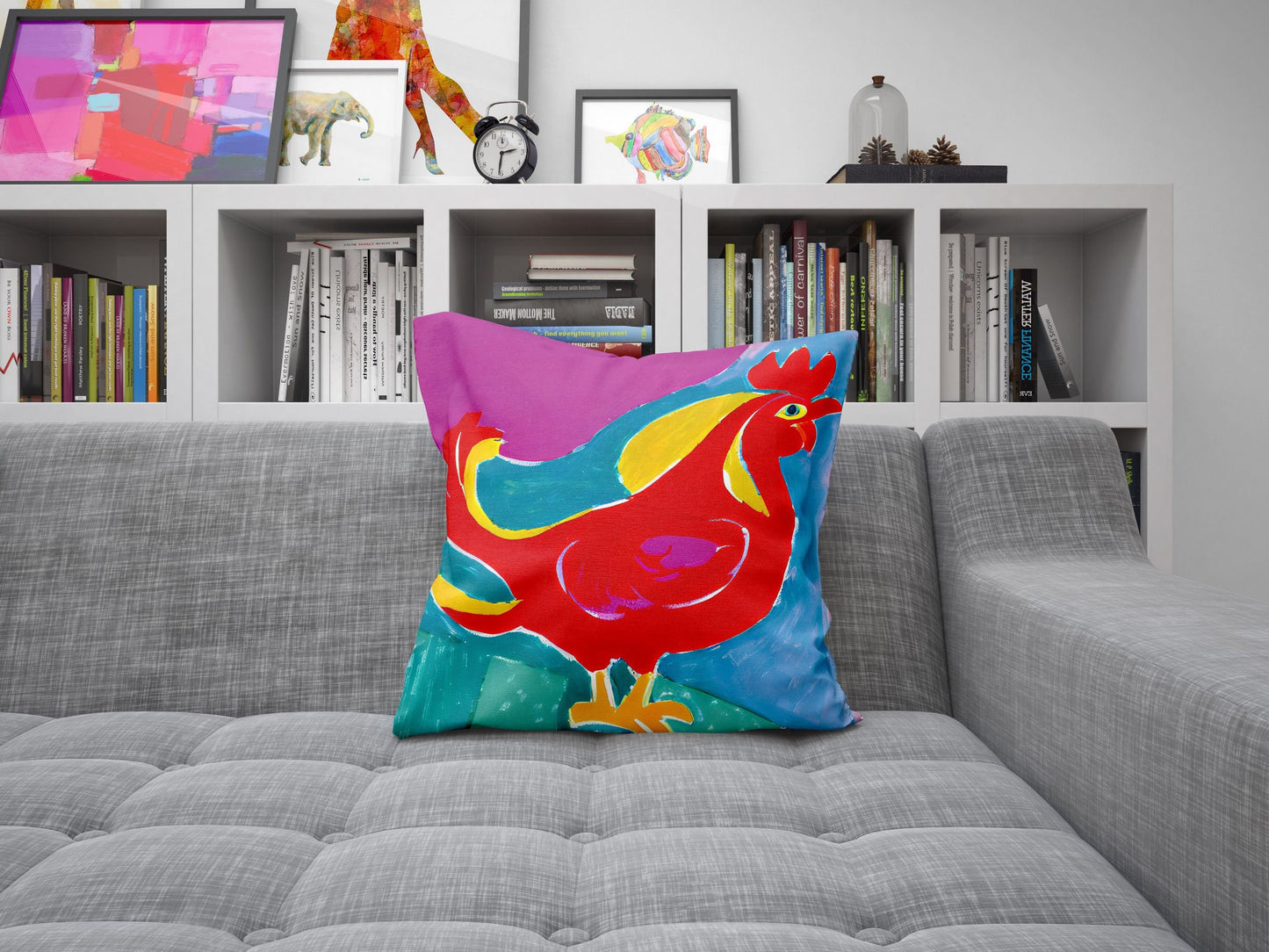 Original Art Rooster Pillow Case, Abstract Throw Pillow Cover, Soft Pillow Cases, Colorful Pillow Case, Beautiful Pillow