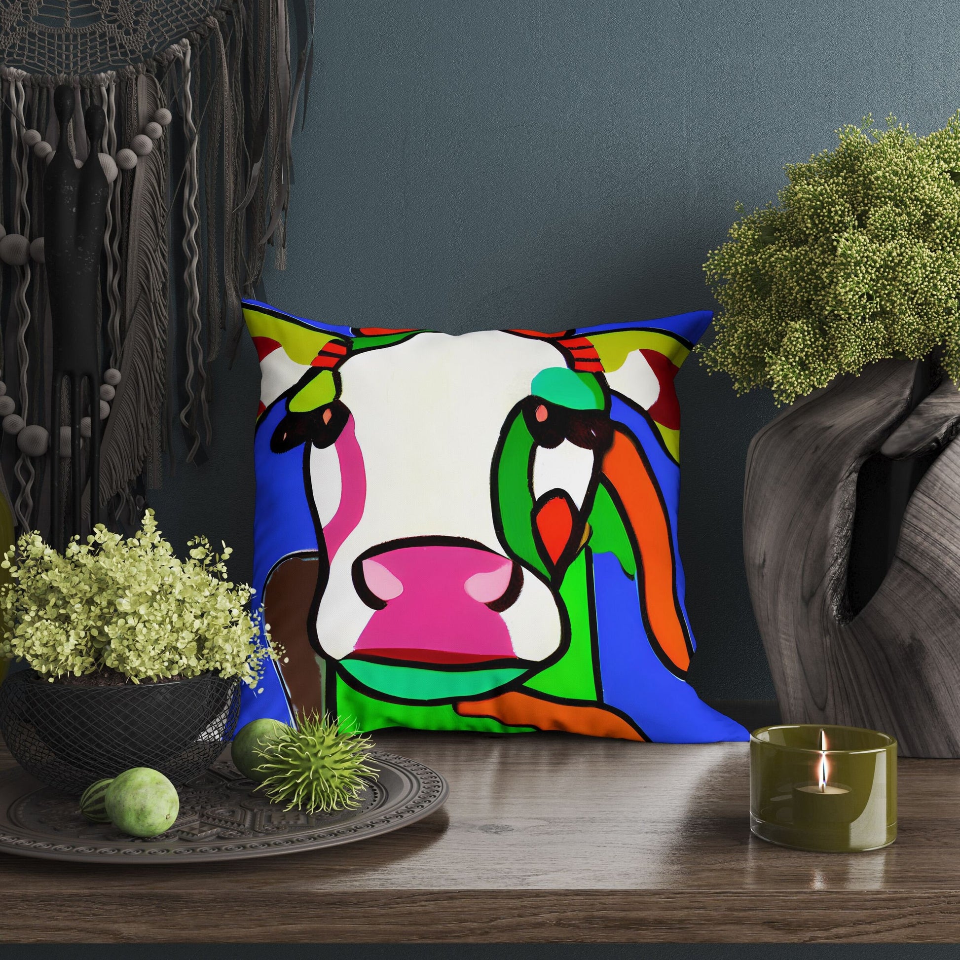 Milk Cow Original Art Throw Pillow, Abstract Pillow, Art Pillow, Colorful Pillow Case, Fashion, Large Pillow Cases, Christmas Pillow