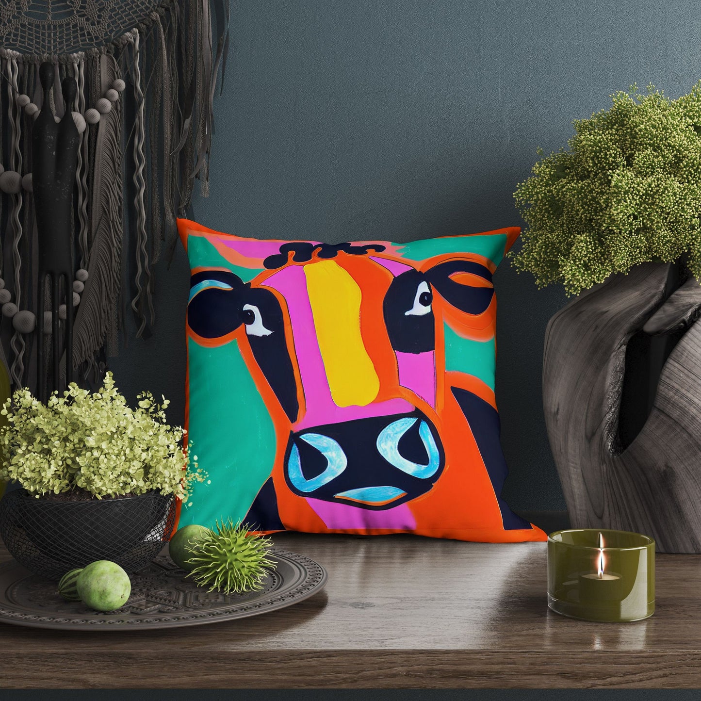 Dairy Cattle Original Art Throw Pillow, Abstract Pillow, Designer Pillow, Colorful Pillow Case, Watercolor Pillow Cases, 18 X 18 Pillow