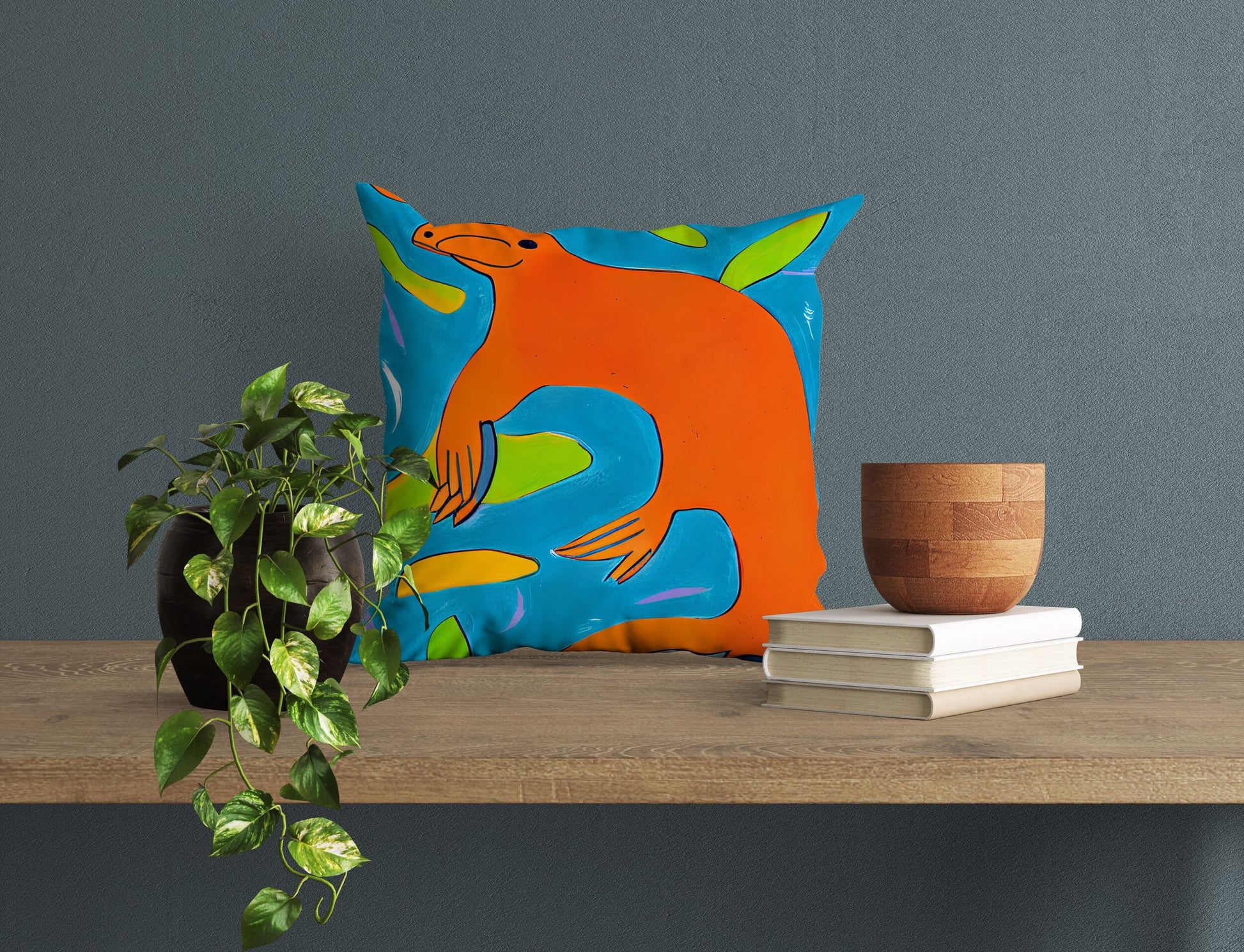 Australian Wildlife Platypus Original Art Tapestry Pillows, Abstract Pillow Case, Original Art Pillow, Colorful Pillow Case, Contemporary