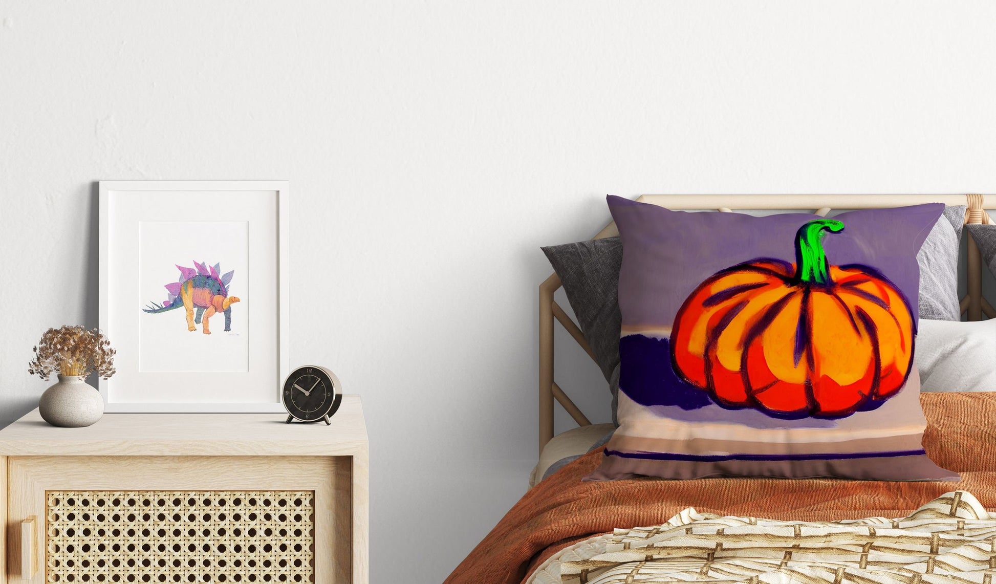 Pumpkin Halloween Original Art Pillow Case, Abstract Throw Pillow Cover, Watercolor Pillow Cases, Large Pillow Cases, Home Decor Pillow