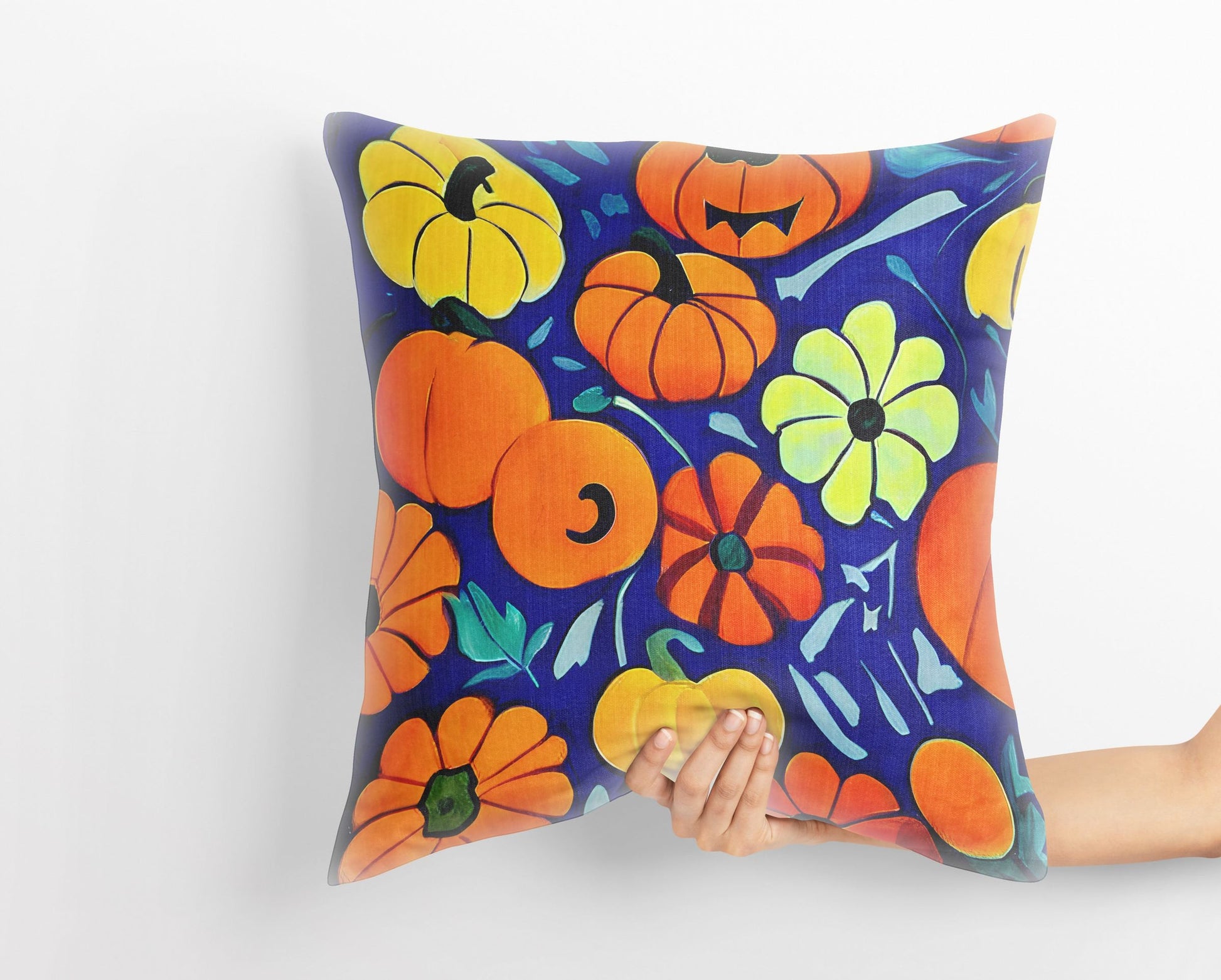 Pumpkins Thanksgiving Original Art Decorative Pillow, Abstract Pillow Case, Soft Pillow Cases, Colorful Pillow Case, Farmhouse Pillow