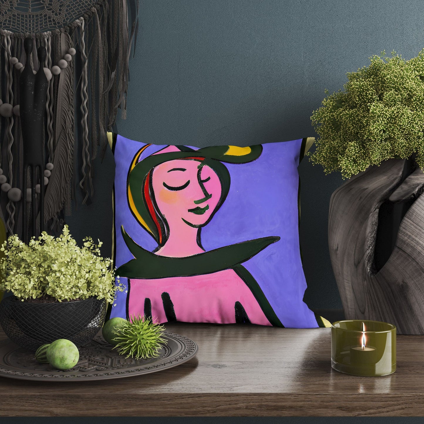 Abstract Girl In A Hat Toss Pillow, Abstract Throw Pillow, Art Pillow, Colorful Pillow Case, Contemporary Pillow, 18 X 18 Pillow Covers