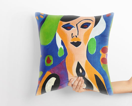 Abstract Girl Decorative Pillow, Abstract Art Pillow, Original Art Pillow, Colorful Pillow Case, Fashion, Large Pillow Cases, Nursery
