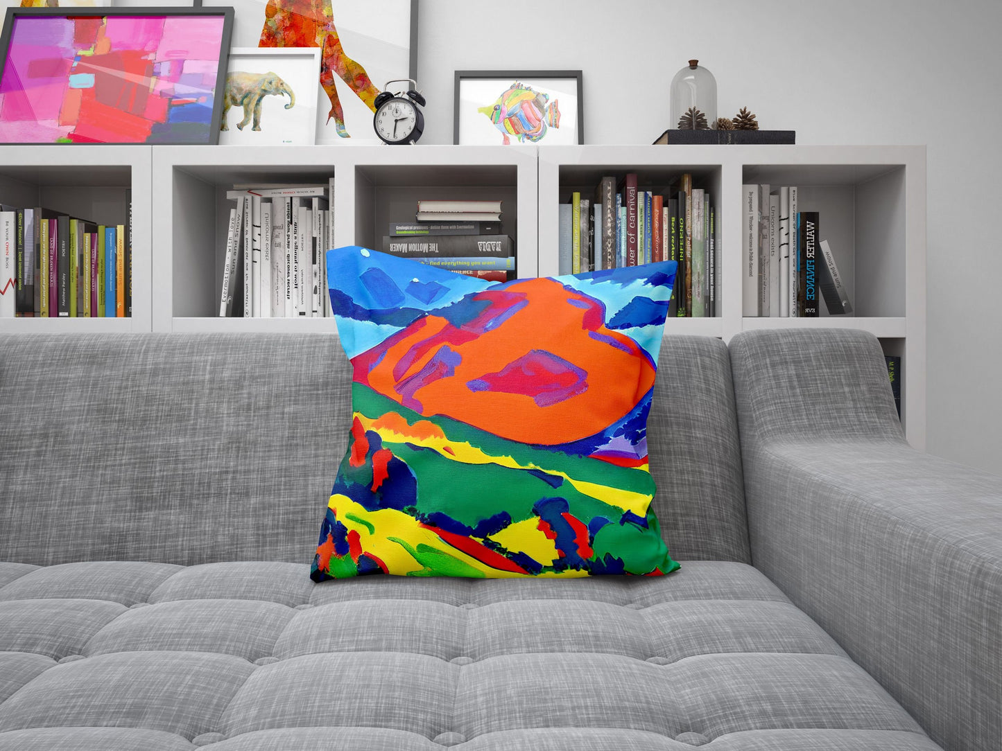 Abstract Landscape With Hills Throw Pillow, Abstract Art Pillow, Artist Pillow, Colorful Pillow Case, Fashion, 20X20 Pillow Cover, Farmhouse