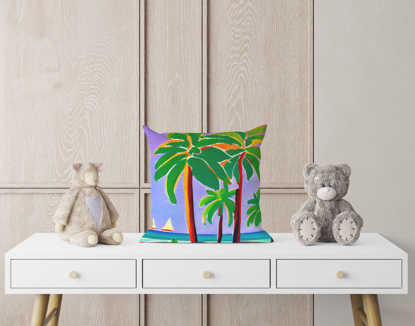 Coconut Trees On The Beach Throw Pillow, Abstract Art Pillow, Original Art Pillow, 24X24 Pillow Case, Housewarming Gift, Indoor Pillow Cases