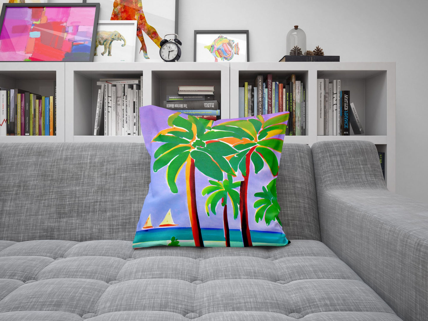 Coconut Trees On The Beach Throw Pillow, Abstract Art Pillow, Original Art Pillow, 24X24 Pillow Case, Housewarming Gift, Indoor Pillow Cases