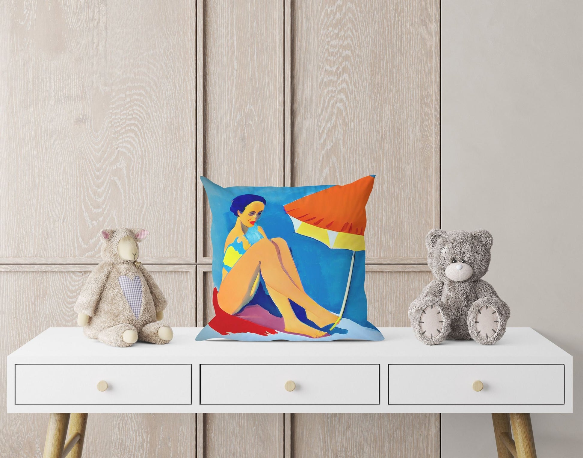 Girl Sunbathing By The Sea Throw Pillow Cover, Abstract Throw Pillow, Designer Pillow, Home Decor Pillow, Abstract Decor