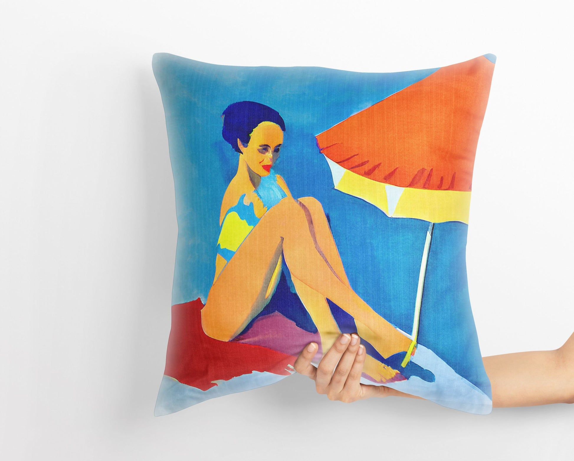 Girl Sunbathing By The Sea Throw Pillow Cover, Abstract Throw Pillow, Designer Pillow, Home Decor Pillow, Abstract Decor