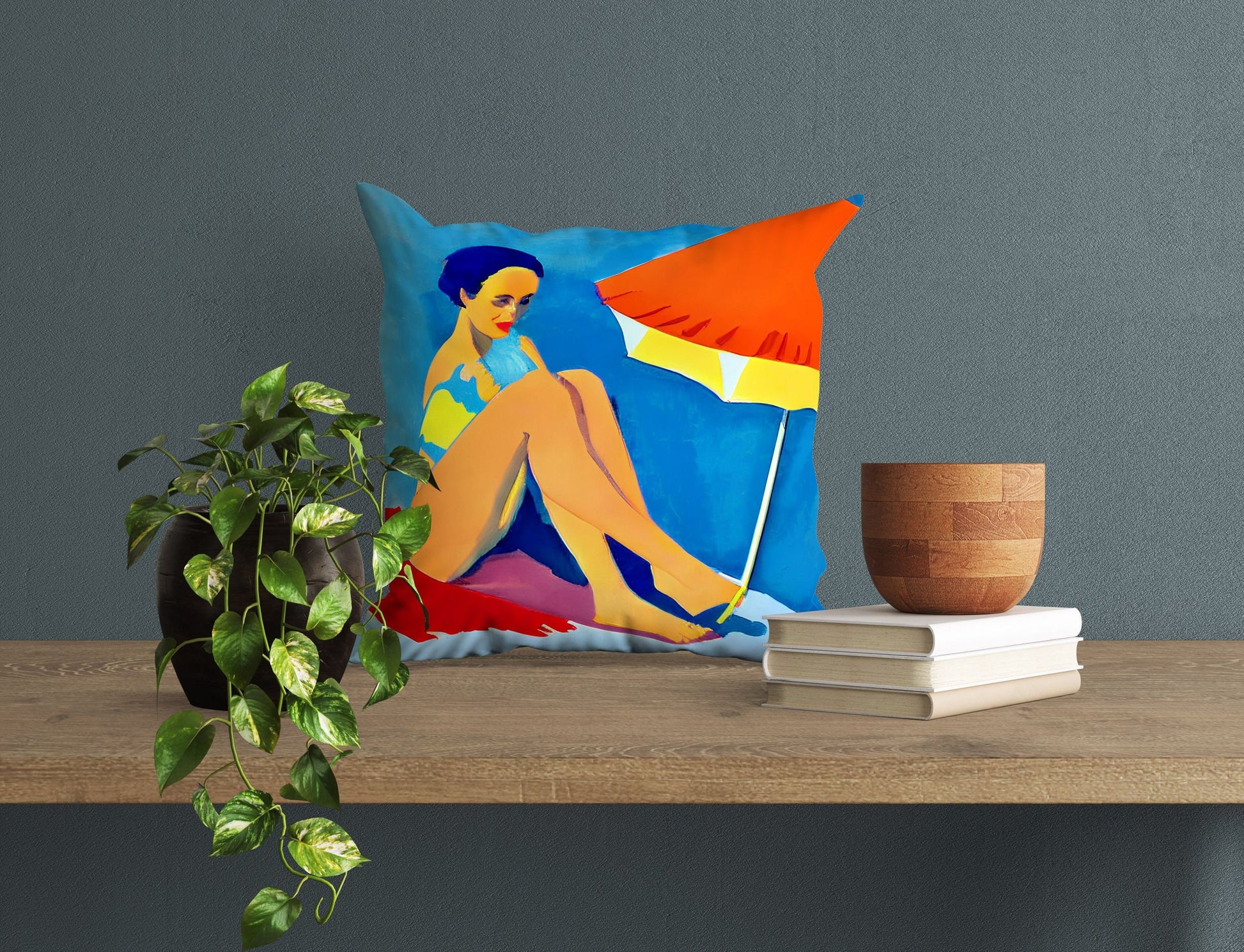 Girl Sunbathing By The Sea Throw Pillow Cover, Abstract Throw Pillow, Designer Pillow, Home Decor Pillow, Abstract Decor