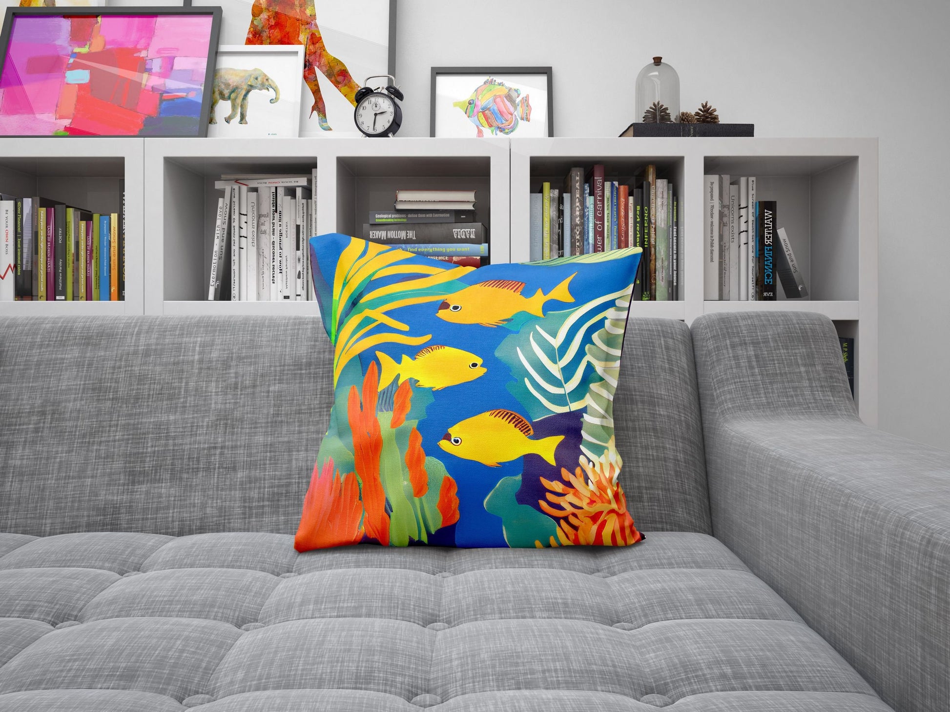 Tropical Fishes Decorative Pillow, Abstract Throw Pillow Cover, Art Pillow, Colorful Pillow Case, Fashion, Large Pillow Cases