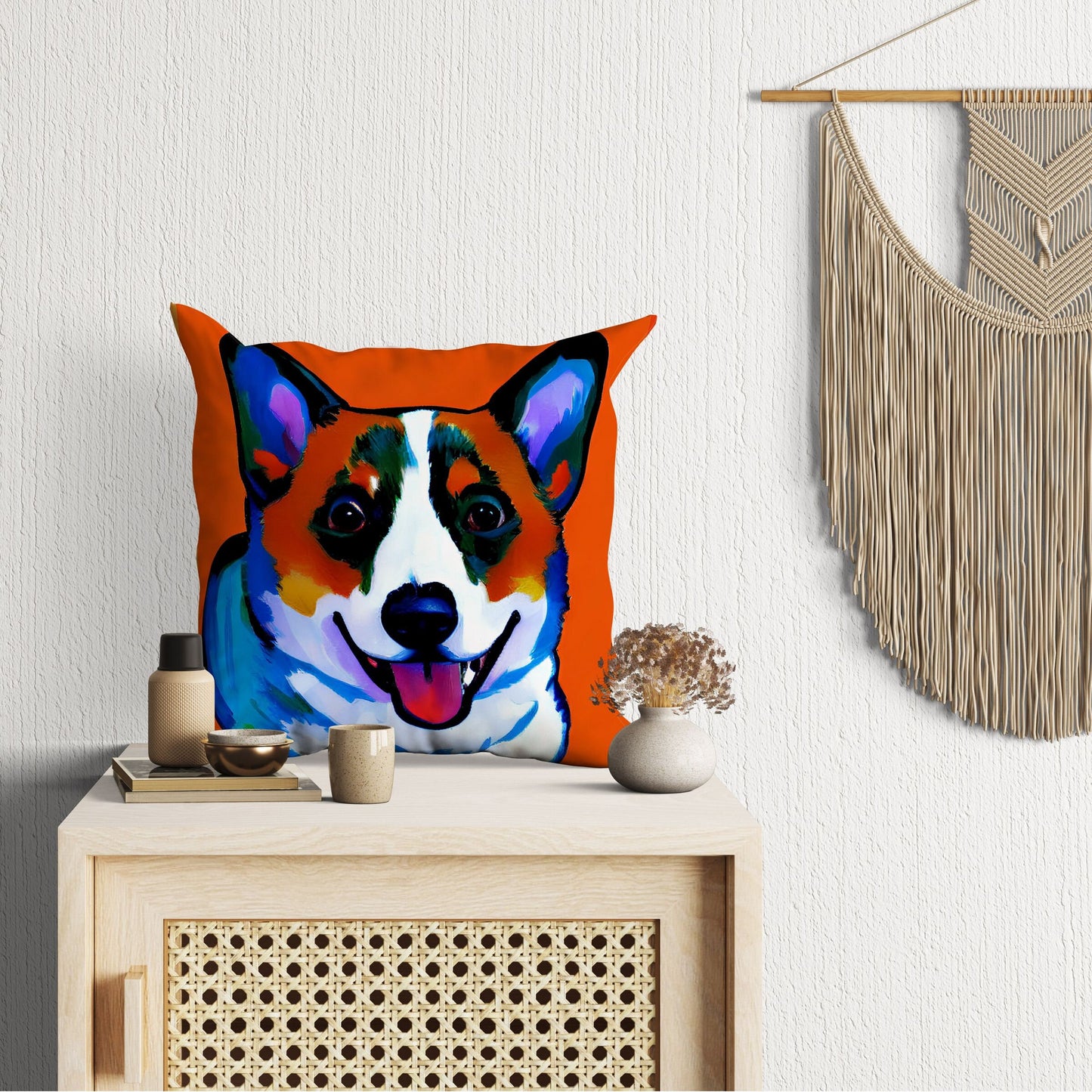 Corgi Dog Original Art Tapestry Pillows, Abstract Art Pillow, Designer Pillow, Square Pillow, Home Decor Pillow, Holiday Gift