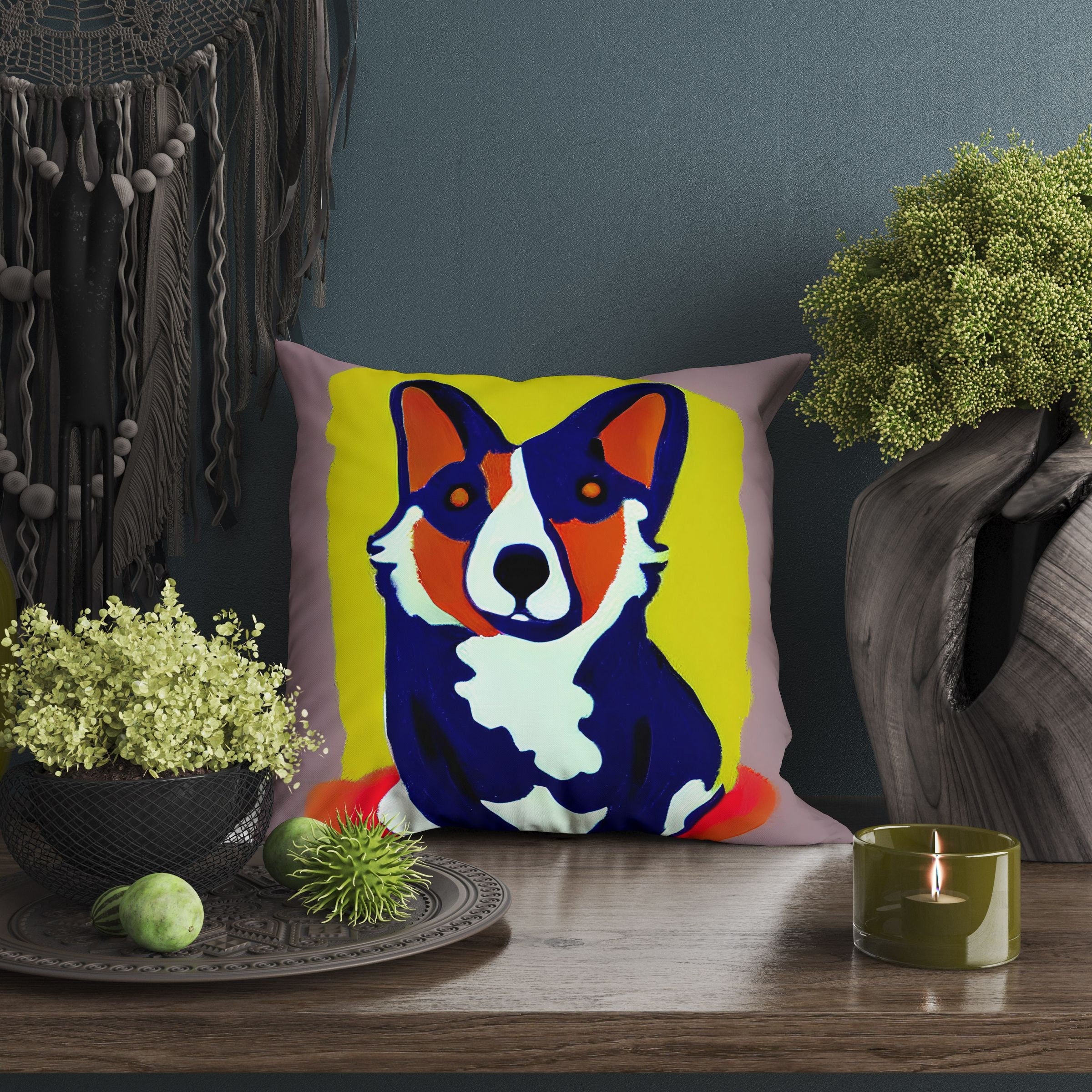 Corgi Dog Original Art Decorative Pillow Abstract Throw Pillow