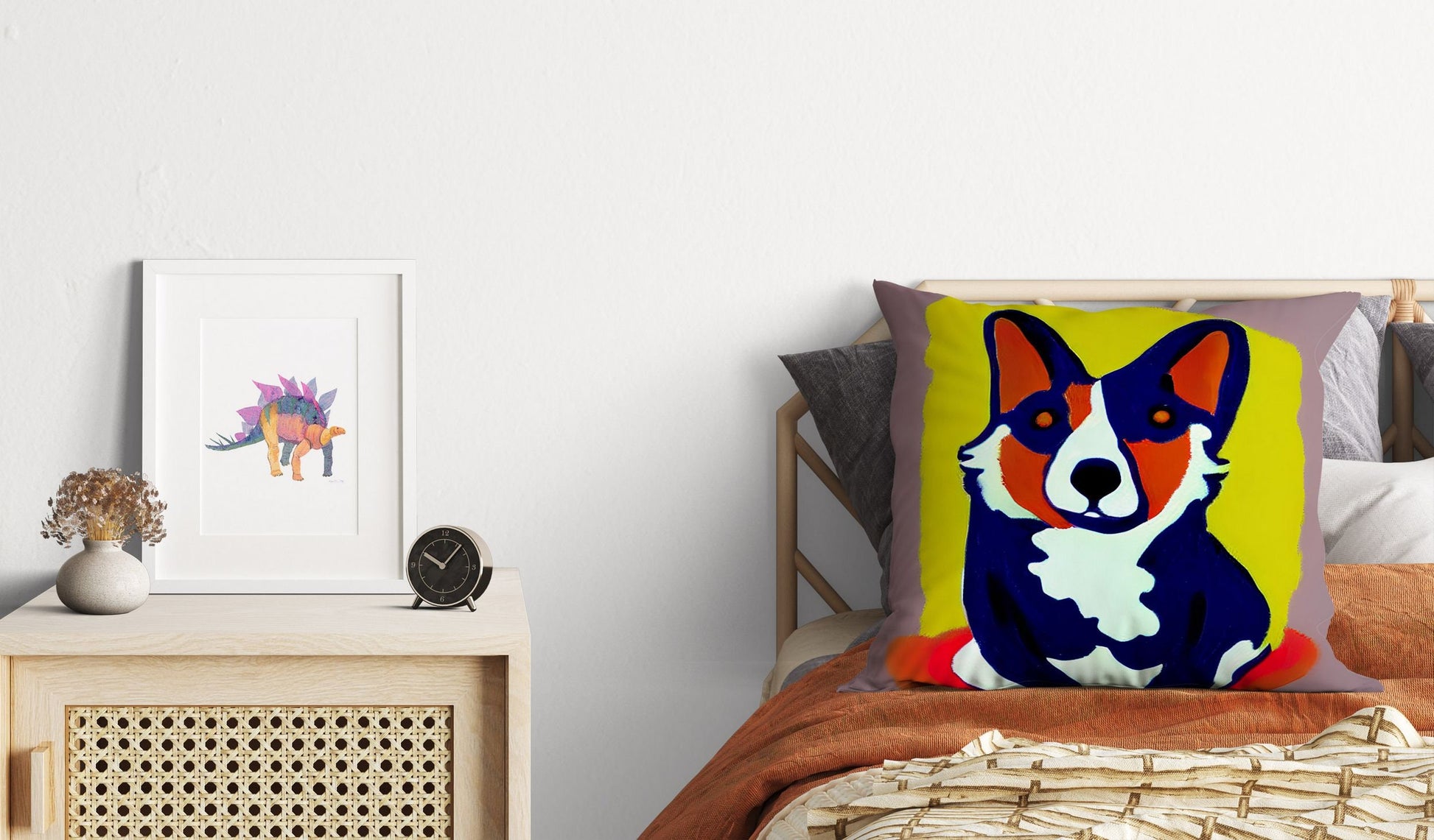Corgi Dog Original Art Decorative Pillow, Abstract Throw Pillow