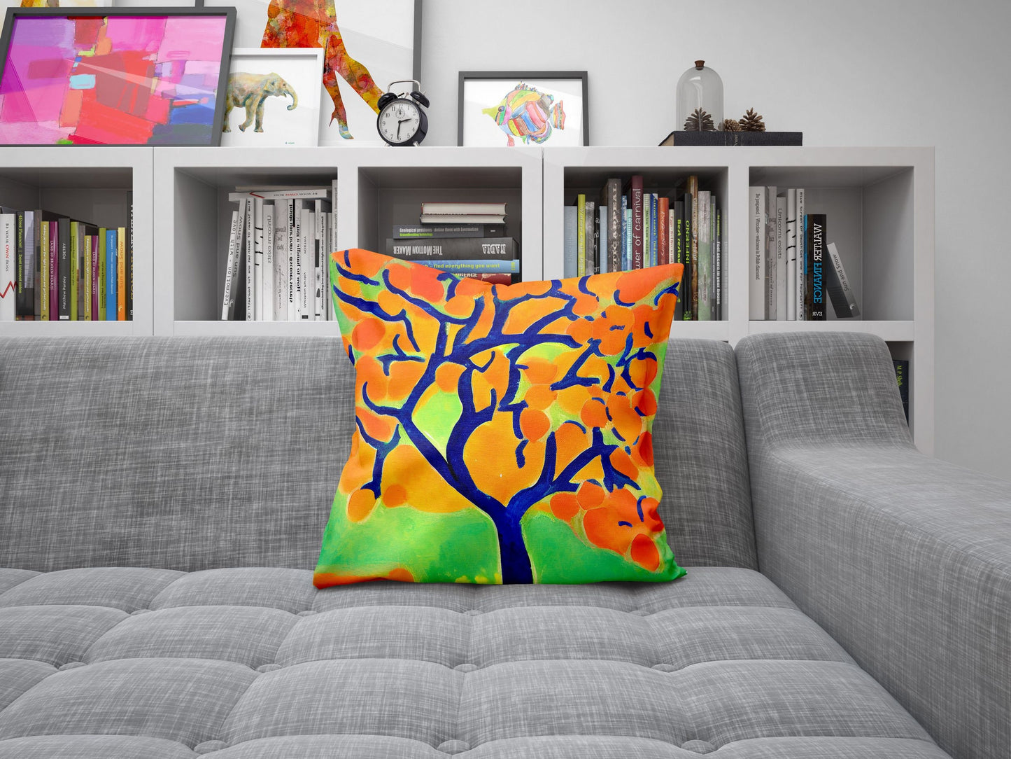 Tree Full Of Fruit Throw Pillow, Abstract Throw Pillow Cover, Soft Pillow Cases, Colorful Pillow Case, Contemporary Pillow 24X24 Pillow Case