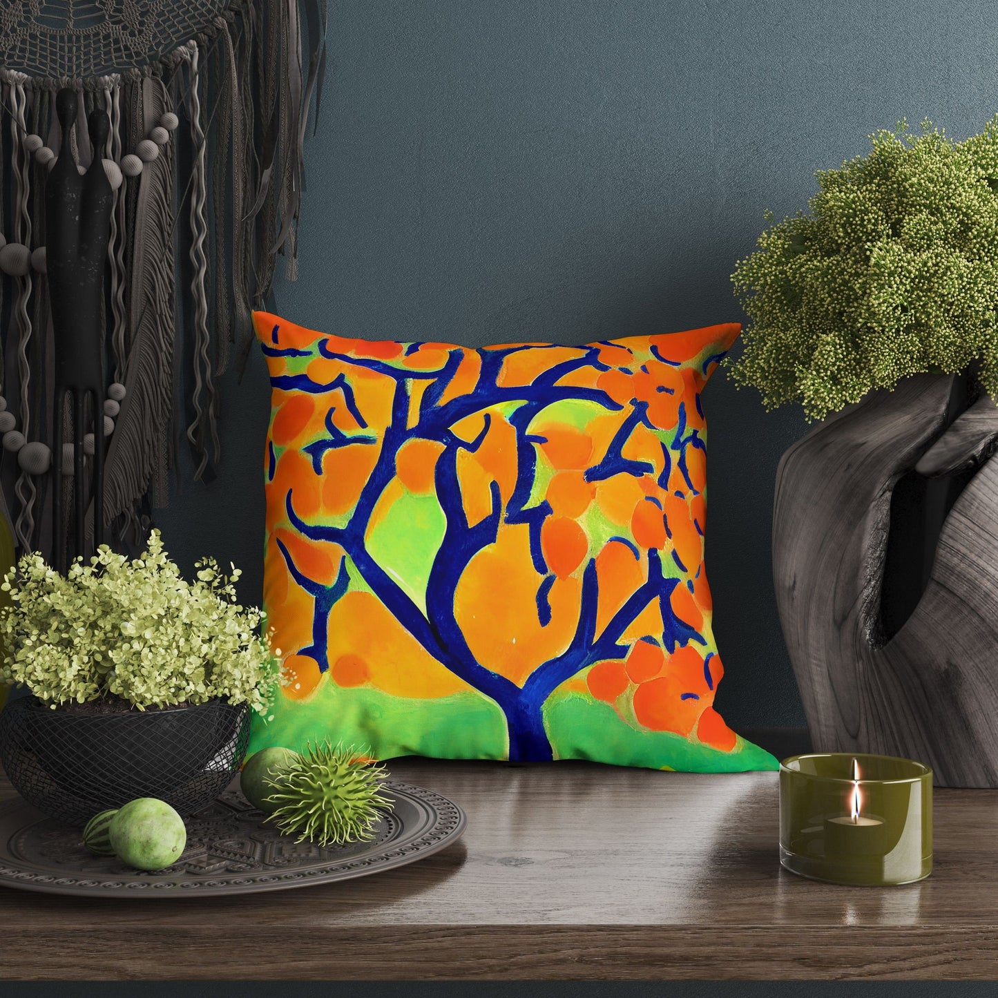 Tree Full Of Fruit Throw Pillow, Abstract Throw Pillow Cover, Soft Pillow Cases, Colorful Pillow Case, Contemporary Pillow 24X24 Pillow Case