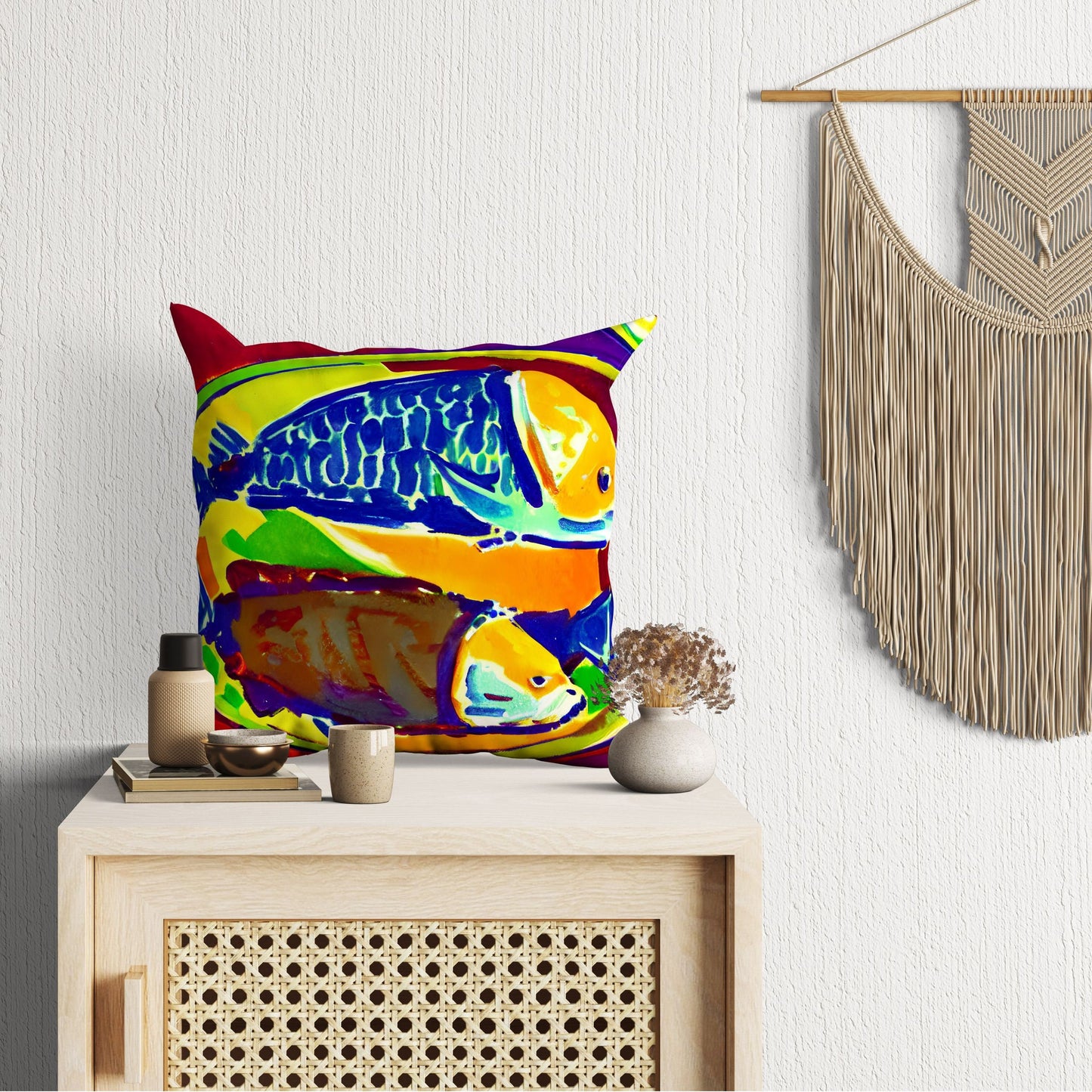 Pan-Fried Fishes Throw Pillow Cover, Abstract Pillow Case, Designer Pillow, Colorful Pillow Case, Housewarming Gift, Abstract Decor