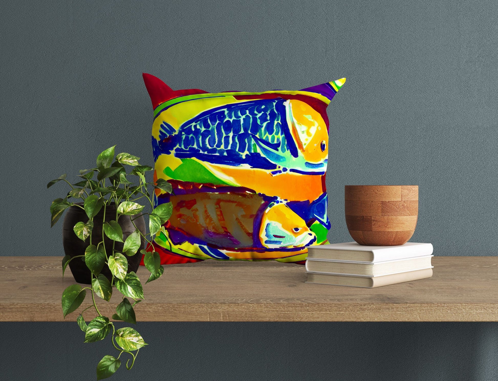Pan-Fried Fishes Throw Pillow Cover, Abstract Pillow Case, Designer Pillow, Colorful Pillow Case, Housewarming Gift, Abstract Decor
