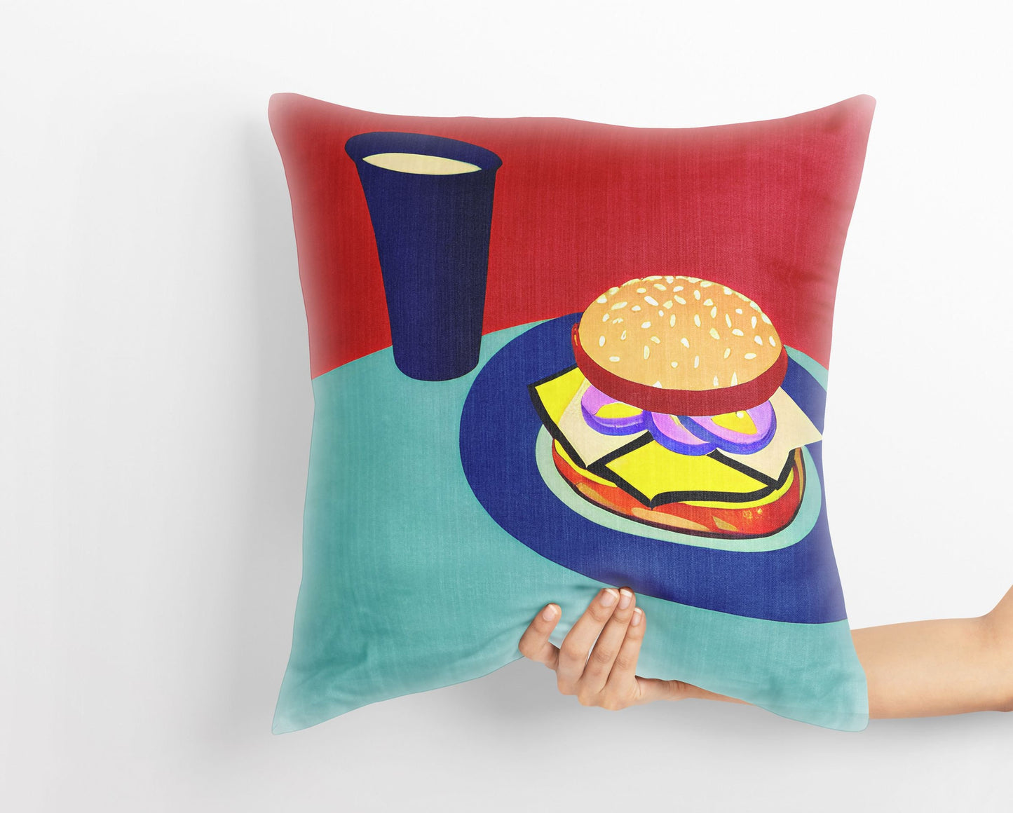 Hamburger And Drink Tapestry Pillows, Abstract Art Pillow, Artist Pillow, Colorful Pillow Case, Watercolor Pillow Cases, Large Pillow Cases