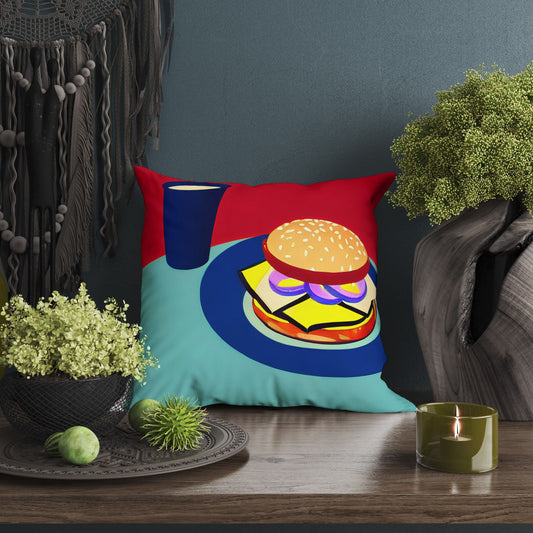 Hamburger And Drink Tapestry Pillows, Abstract Art Pillow, Artist Pillow, Colorful Pillow Case, Watercolor Pillow Cases, Large Pillow Cases