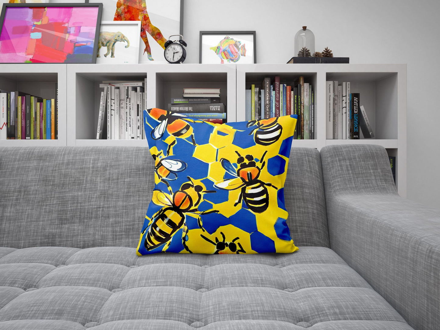 Bee Hive Decorative Pillow, Floral Pillow Cases, Artist Pillow, Colorful Pillow Case, Modern Pillow, 24X24 Pillow Case, Playroom Decor
