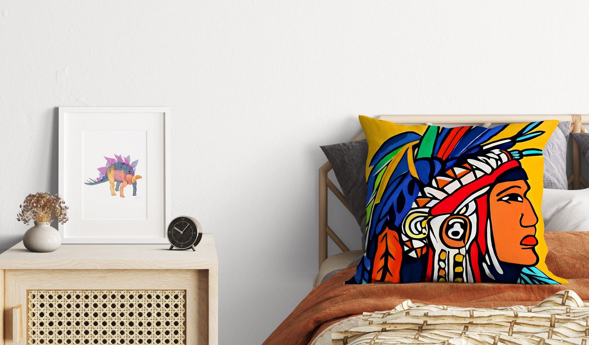 Indian Chief Pillow Case, Abstract Throw Pillow, Designer Pillow, Colorful Pillow Case, Contemporary Pillow, 24X24 Pillow Case