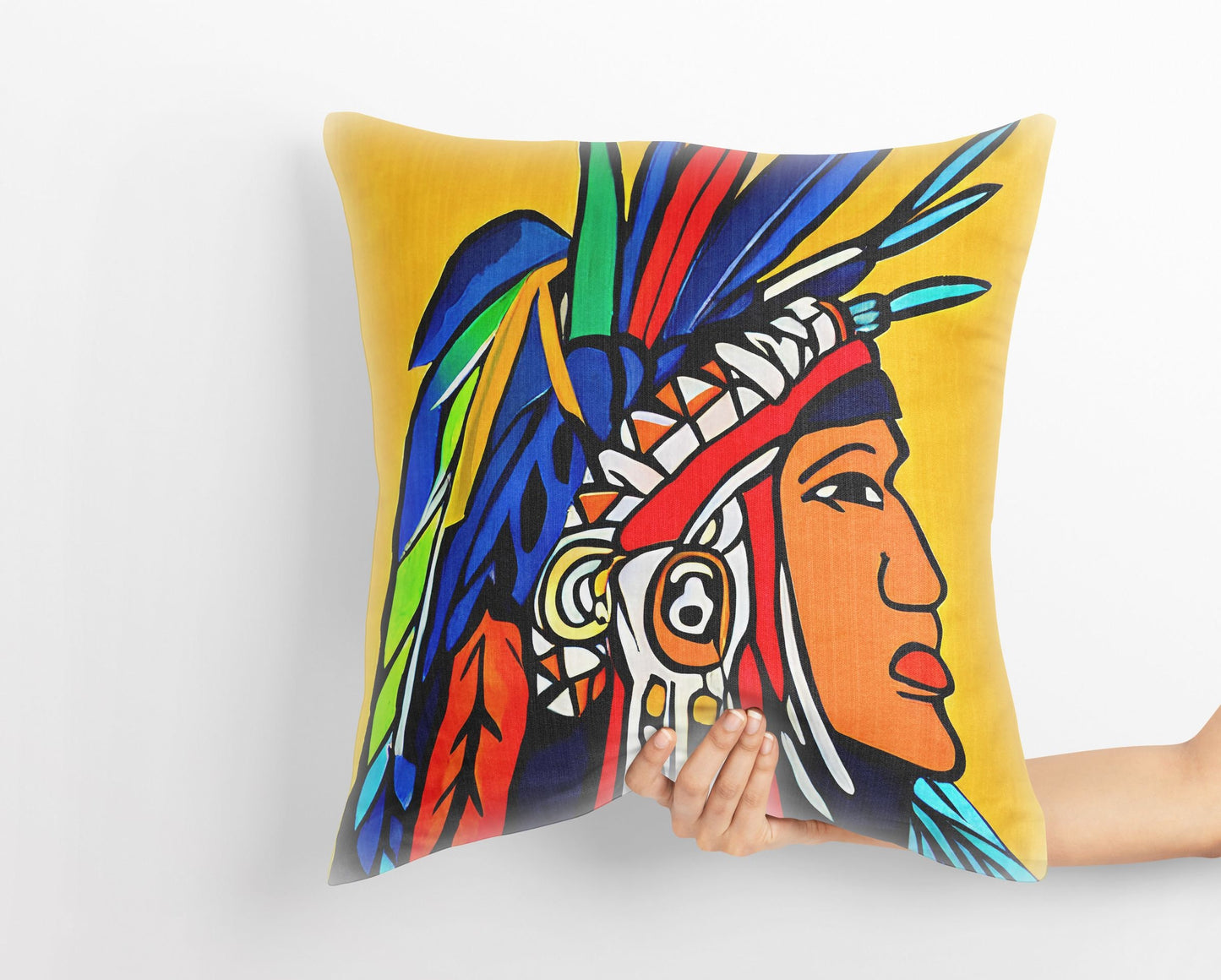 Indian Chief Pillow Case, Abstract Throw Pillow, Designer Pillow, Colorful Pillow Case, Contemporary Pillow, 24X24 Pillow Case