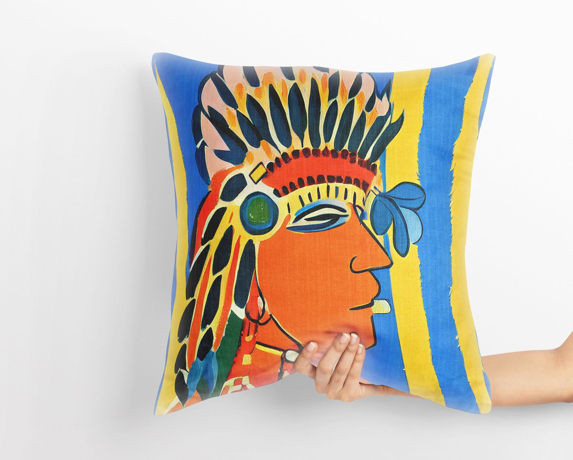 Indian Chief Pillow Case, Abstract Throw Pillow, Soft Pillow Cases, Colorful Pillow Case, Beautiful Pillow, 20X20 Pillow Cover