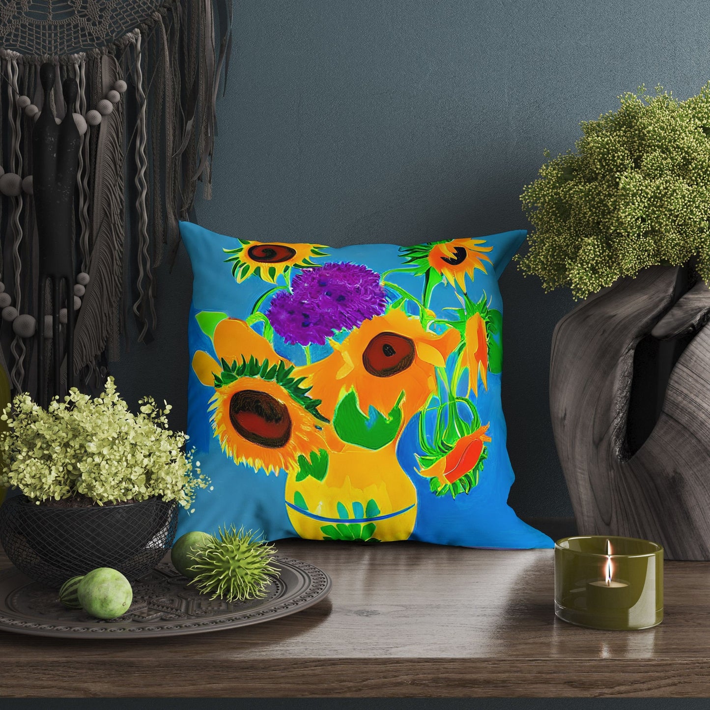Sunflowers Decorative Pillow, Abstract Floral Pillow Covers, Artist Pillow, Colorful Pillow Case, Contemporary Pillow, 20X20 Pillow Cover