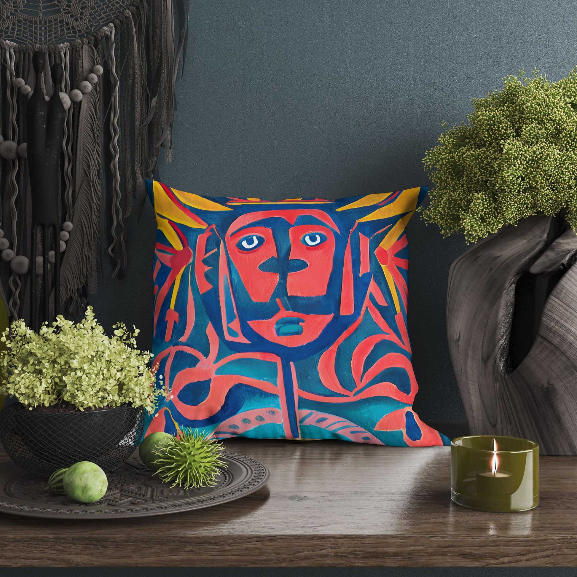 Mayan Chiefs, Decorative Pillow, Abstract Throw Pillow Cover, Artist Pillow, Colorful Pillow Case, Beautiful Pillow, 20X20 Pillow Cover