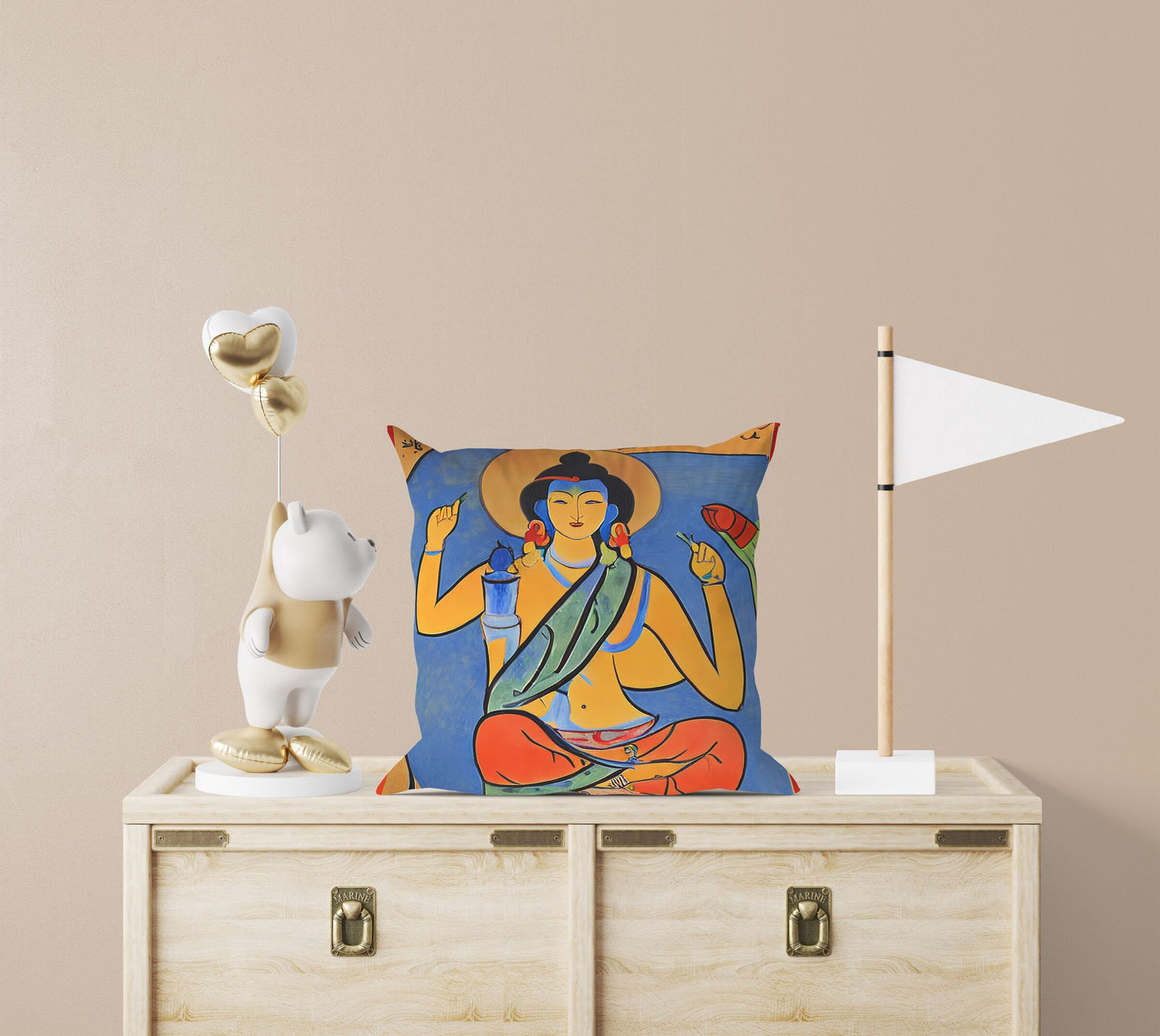Buddhist Bodhisattva, Throw Pillow, Abstract Art Pillow, Designer Pillow, Colorful Pillow Case, Modern Pillow, 18 X 18 Pillow Covers
