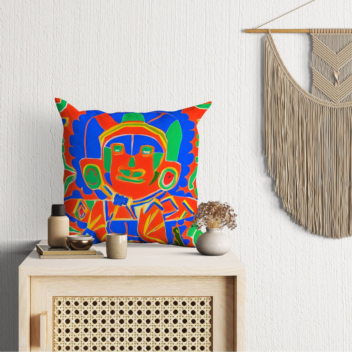 Mayan Warrior, Tapestry Pillows, Abstract Art Pillow, Art Pillow, Colorful Pillow Case, Contemporary Pillow, Playroom Decor, Nursery Pillow