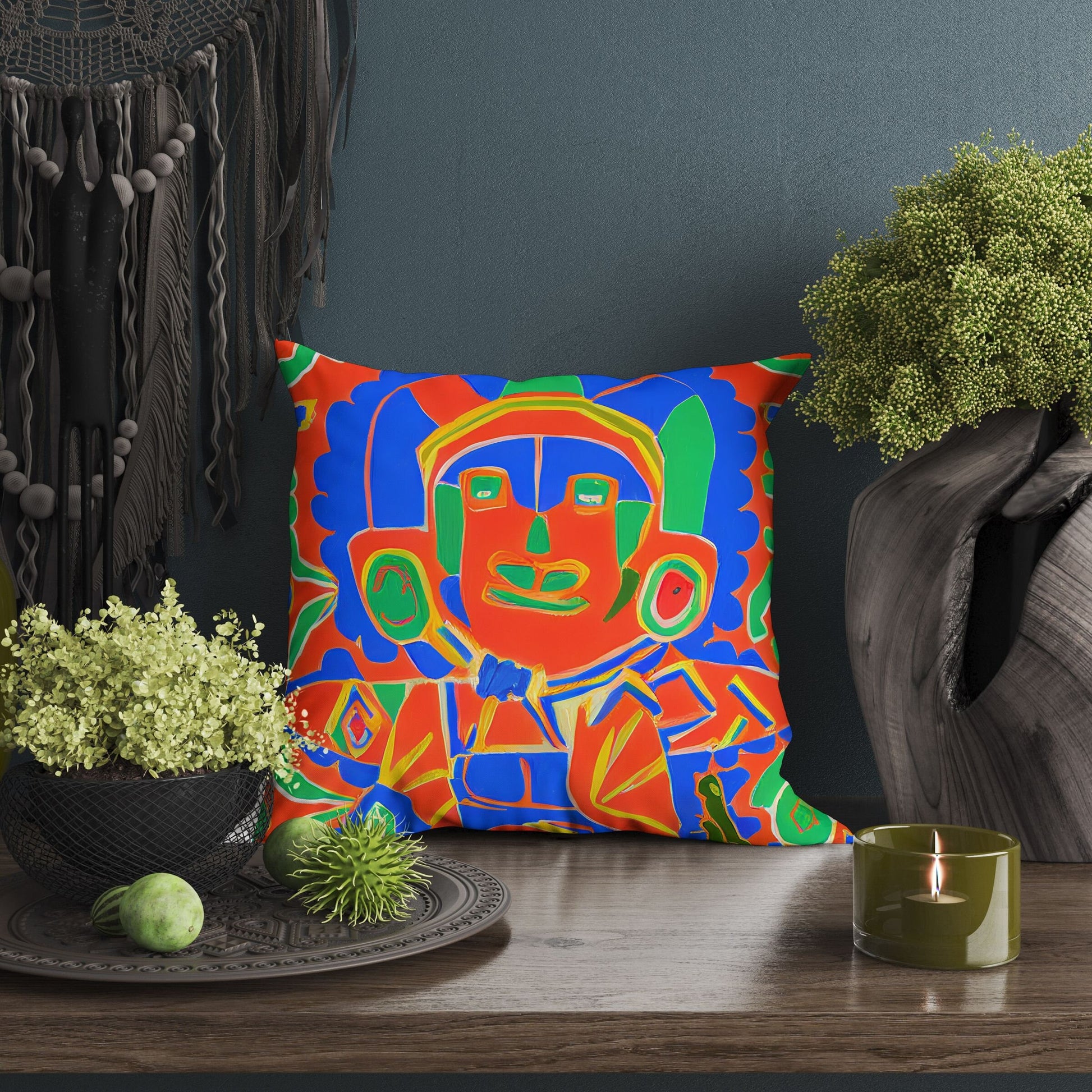 Mayan Warrior, Tapestry Pillows, Abstract Art Pillow, Art Pillow, Colorful Pillow Case, Contemporary Pillow, Playroom Decor, Nursery Pillow