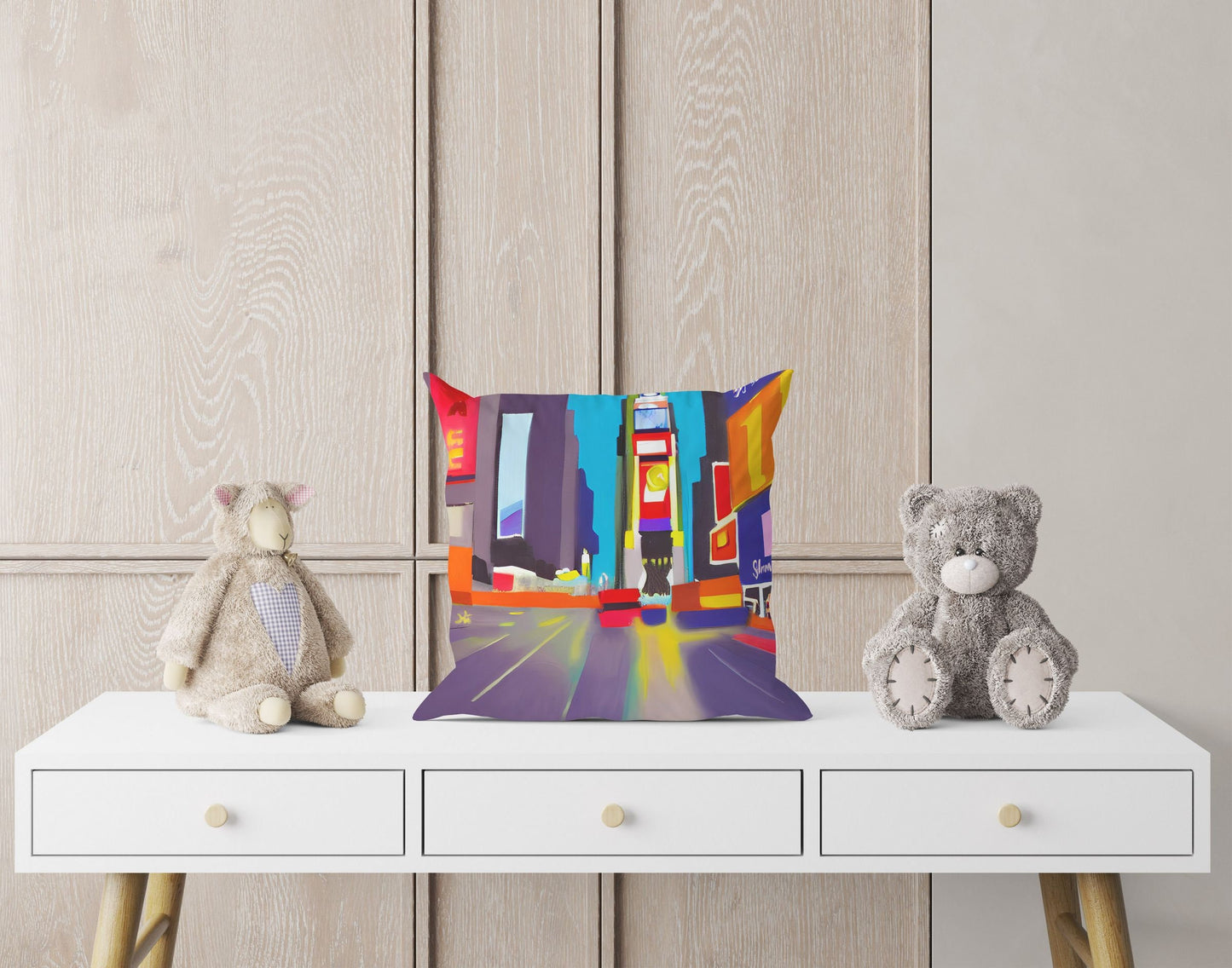 New York Times Square Night View, Throw Pillow, Abstract Throw Pillow, Designer Pillow, Colorful Pillow Case, Modern Pillow, 20X20 Pillow