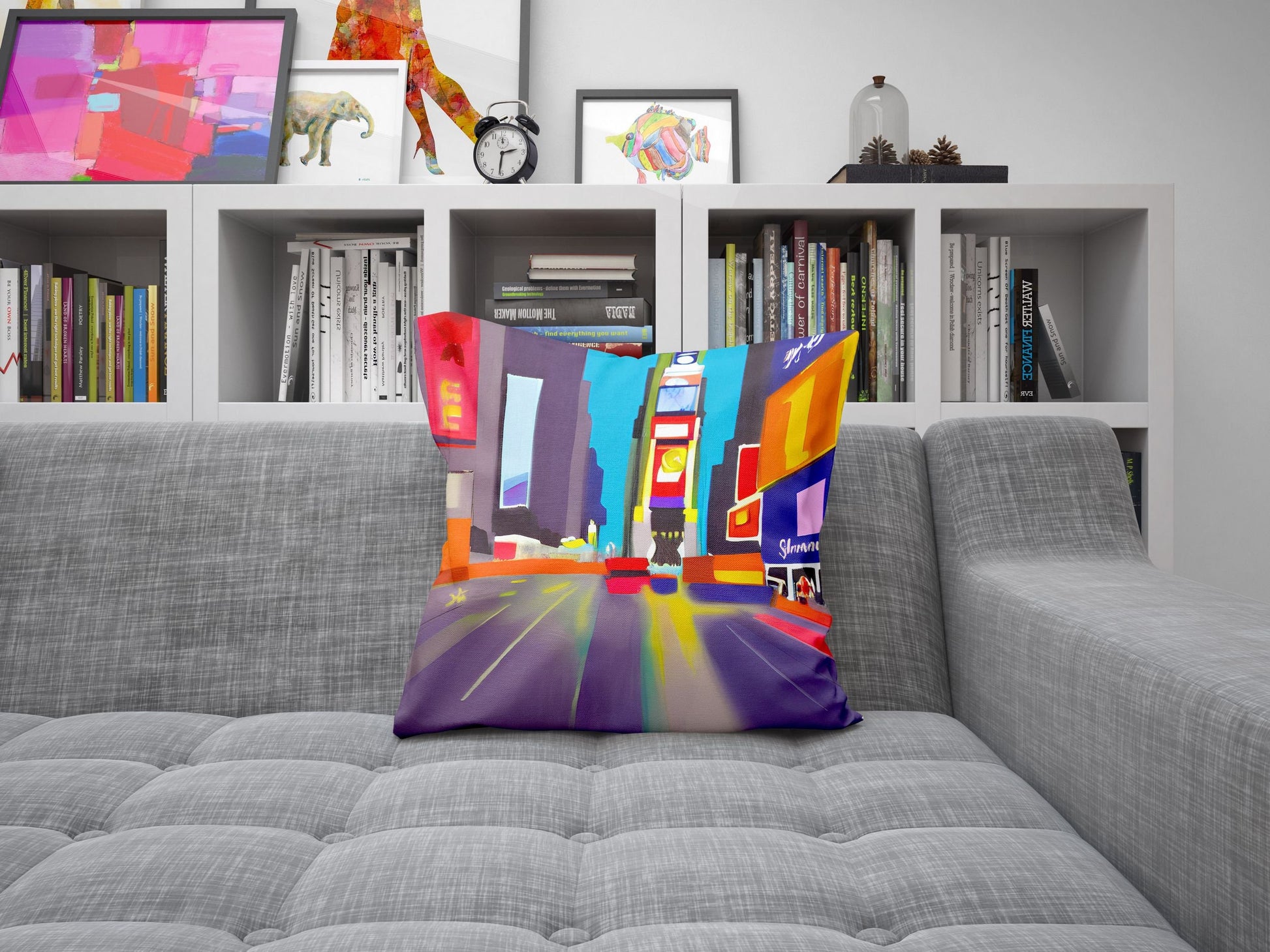 New York Times Square Night View, Throw Pillow, Abstract Throw Pillow, Designer Pillow, Colorful Pillow Case, Modern Pillow, 20X20 Pillow