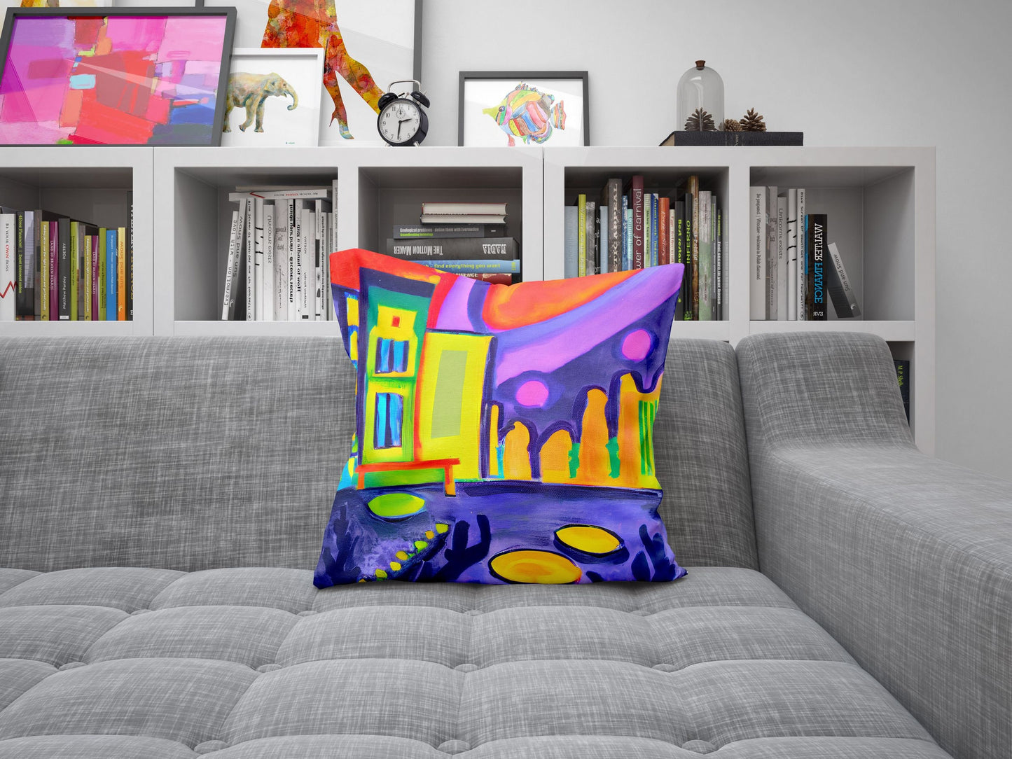 Night View Of Chicago Throw Pillow, Abstract Pillow, Art Pillow, Colorful Pillow Case, Contemporary Pillow, Large Pillow, Playroom Decor