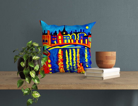 Paris At Night Toss Pillow, Abstract Art Pillow, Art Pillow, Colorful Pillow Case, Impressionist Pillow, Square Pillow, Housewarming Gift