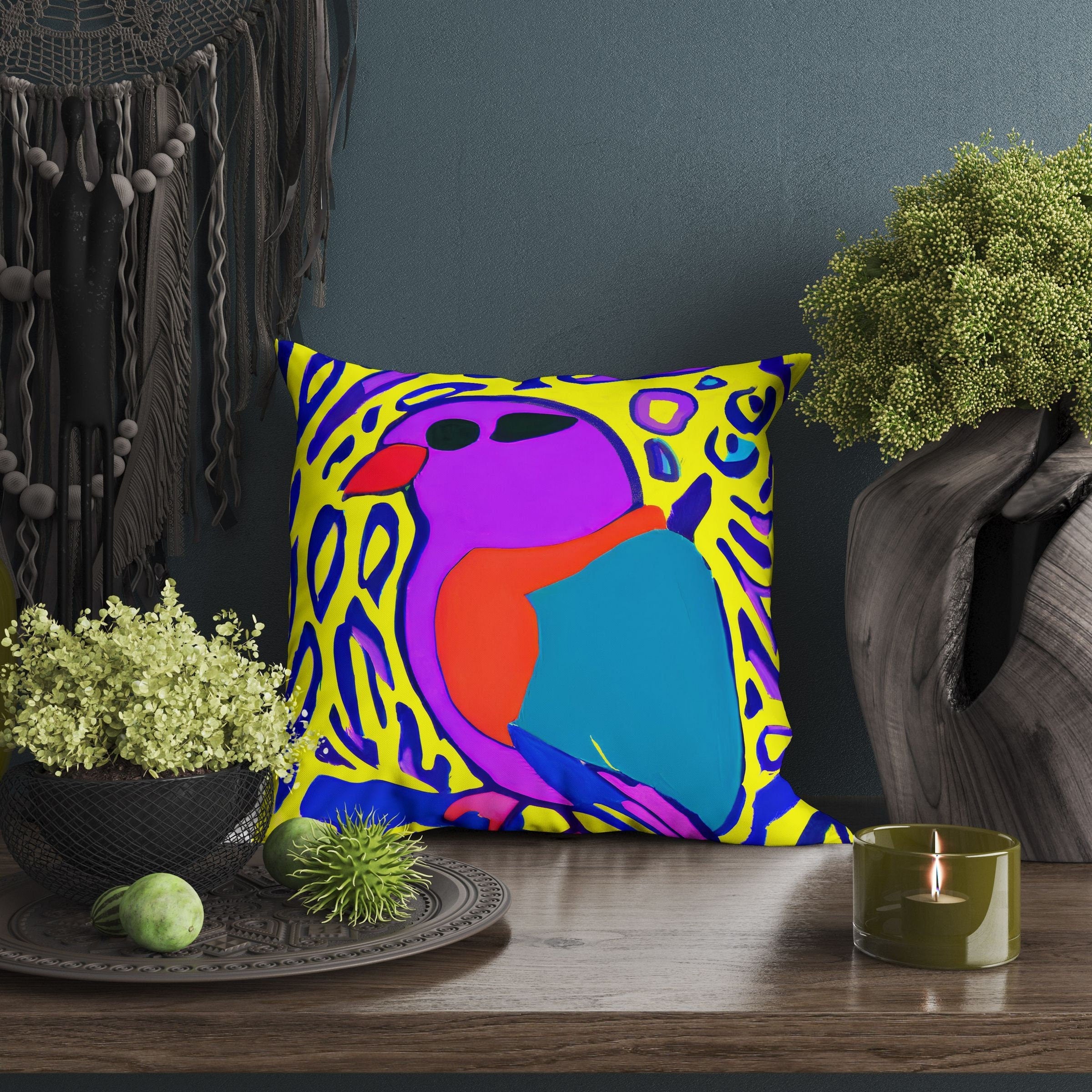 Abstract Bird Toss Pillow Abstract Art Pillow Colorful Pillow