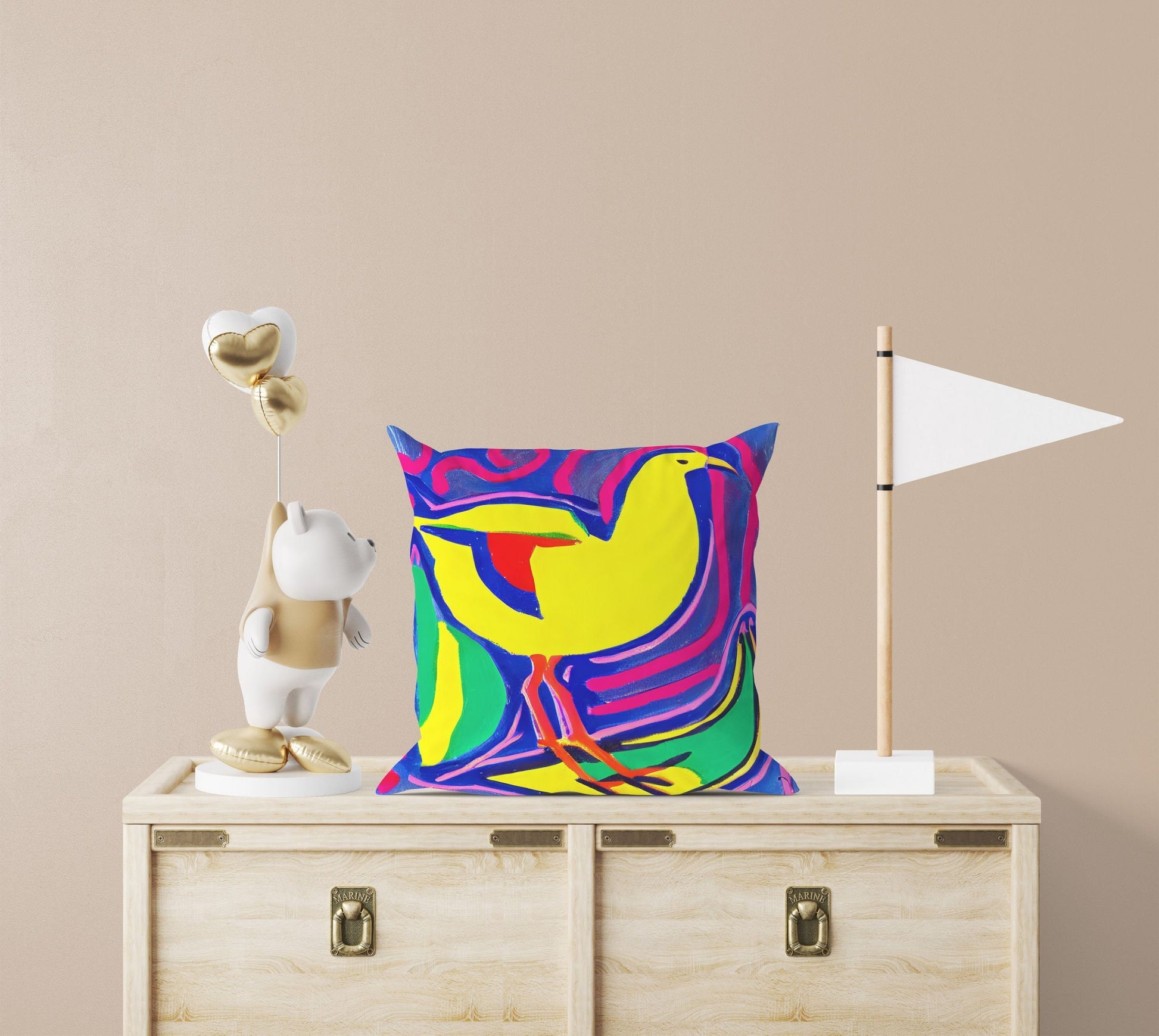 Yellow Bird Pillow Case, Abstract Throw Pillow, Art Pillow, Colorful Pillow Case, Contemporary Pillow, Square Pillow, Housewarming Gift